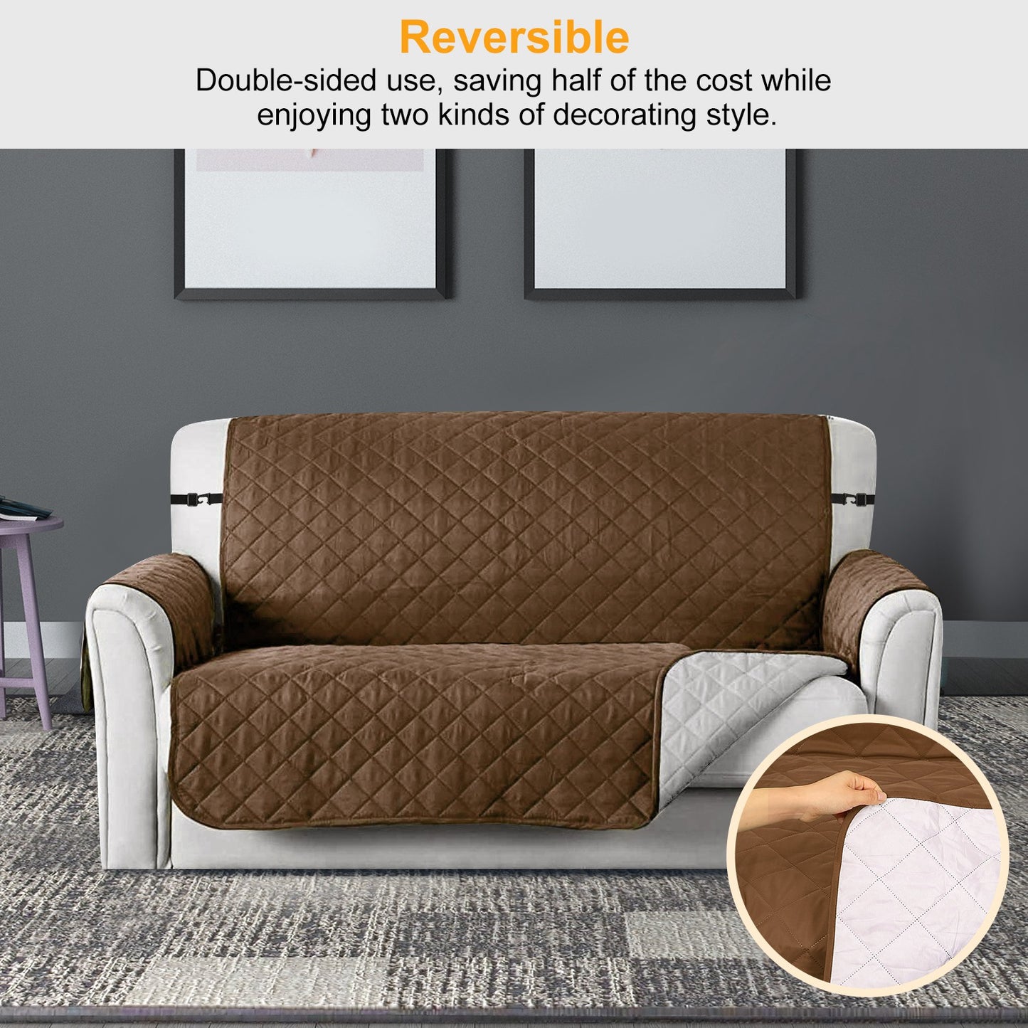 Reversible Sofa Cover with Elastic Straps - Water-Resistant