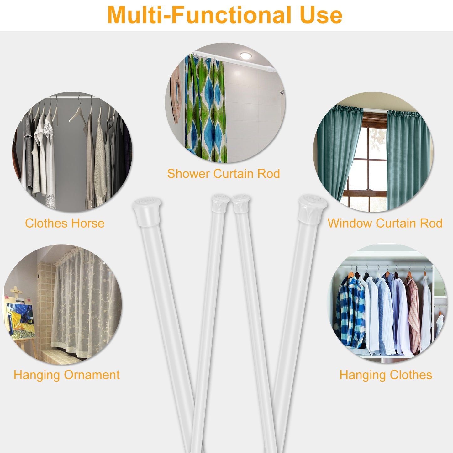 Tension Curtain Rod Adjustable Spring-Loaded Steel Pole