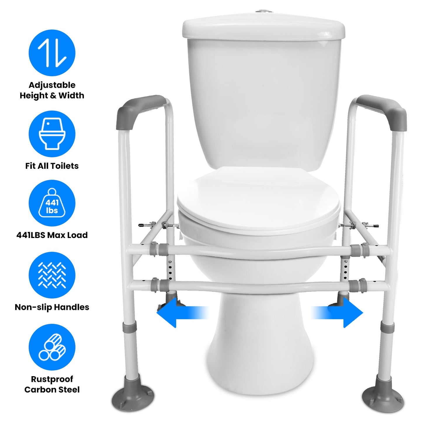Adjustable Toilet Safety Rails for Elderly & Handicap