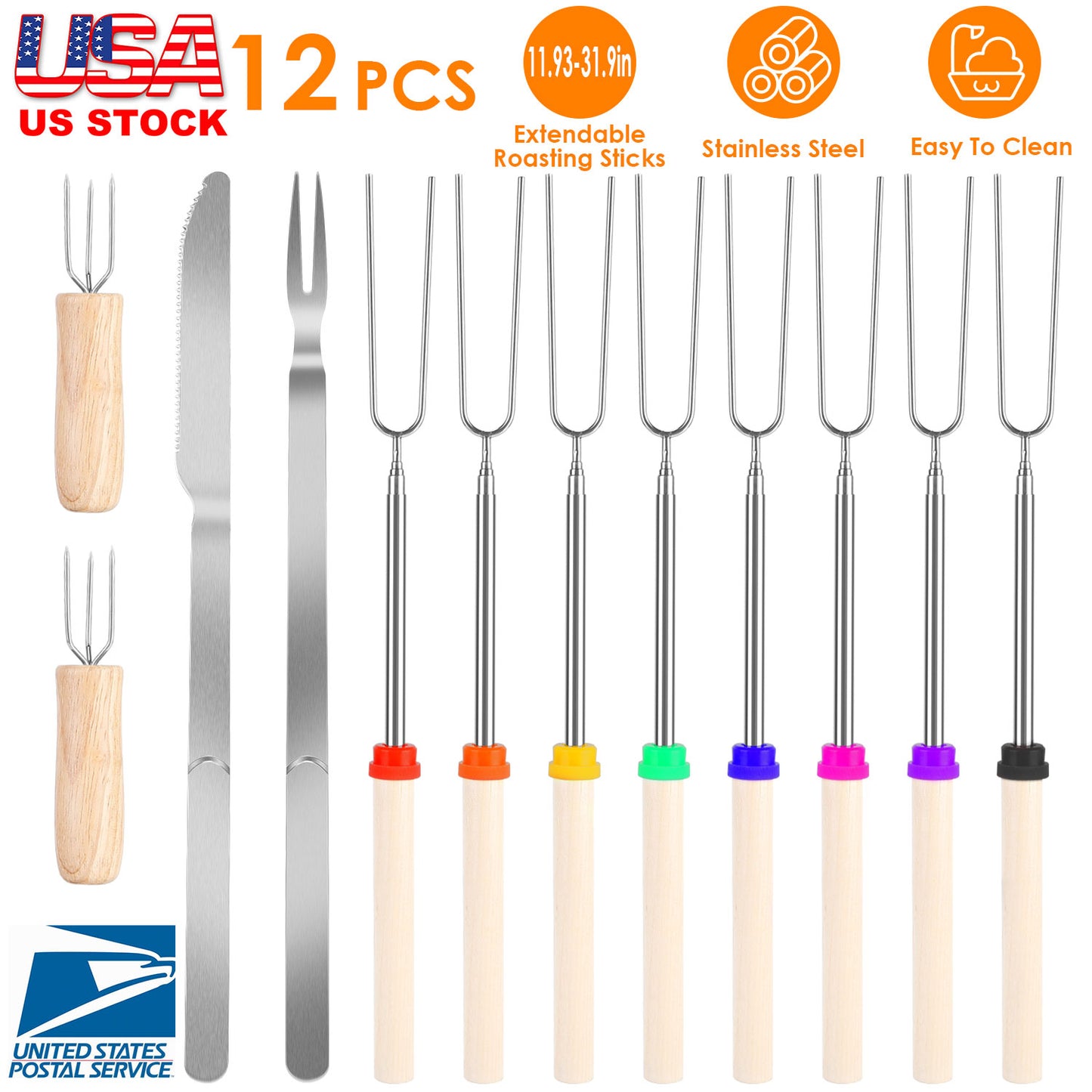 Extendable Marshmallow Roasting Sticks Set - 12 Piece