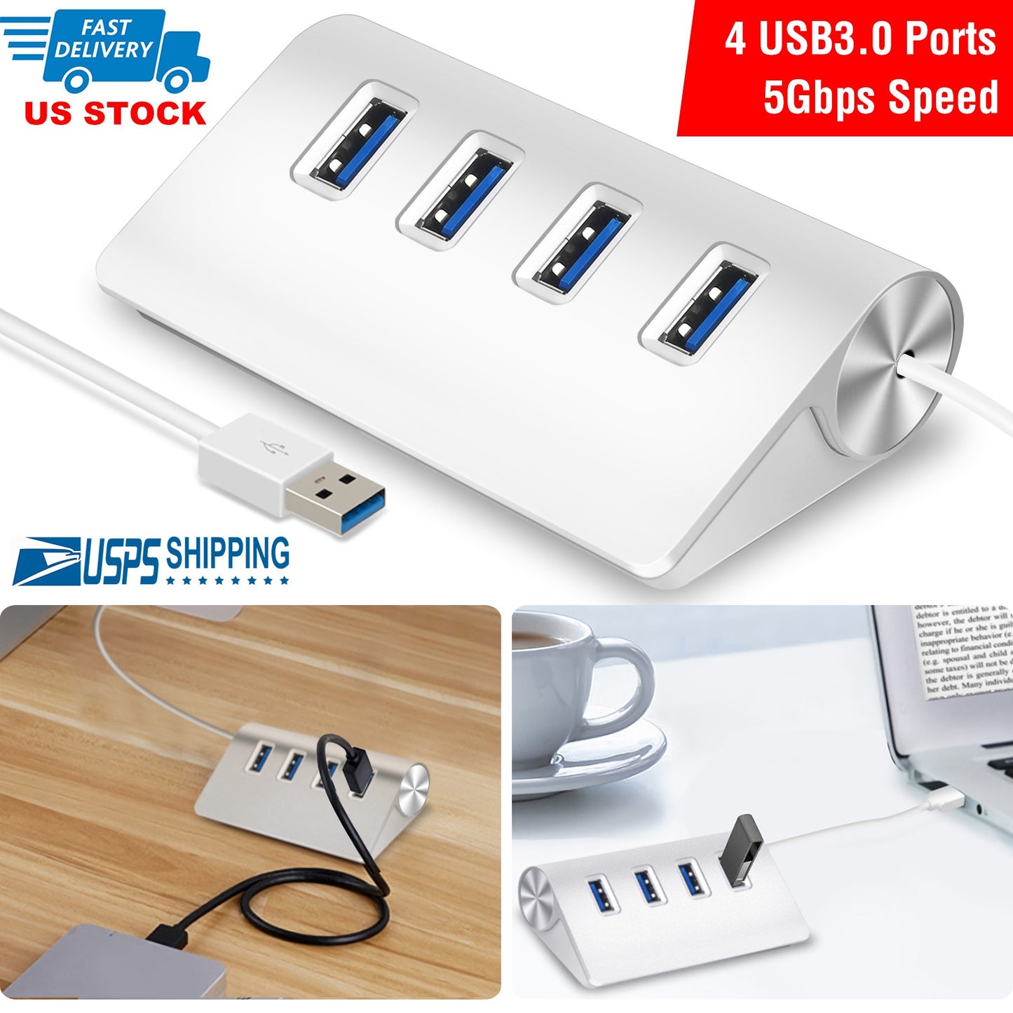 4-Port USB 3.0 Hub with 5Gbps Data Transfer Speed