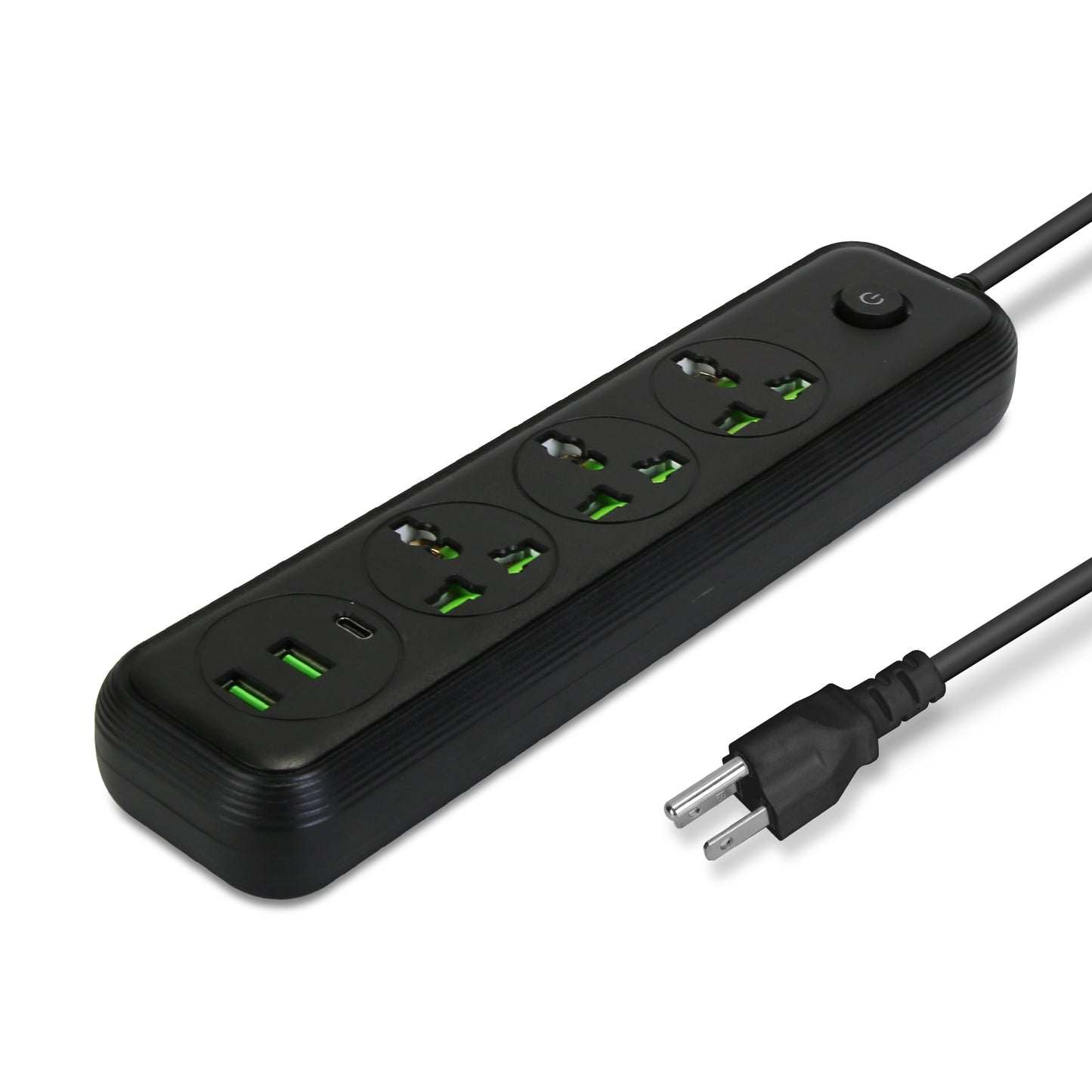 Power Strip with 5.9ft Extension Cord, 3 AC Outlets & USB Ports