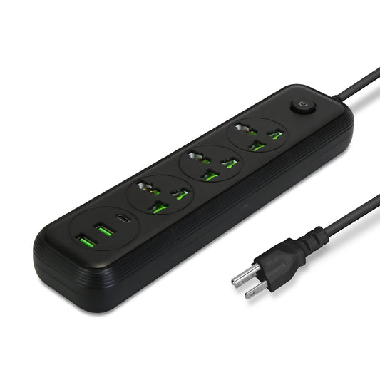 Power Strip with 5.9ft Extension Cord, 3 AC Outlets & USB Ports