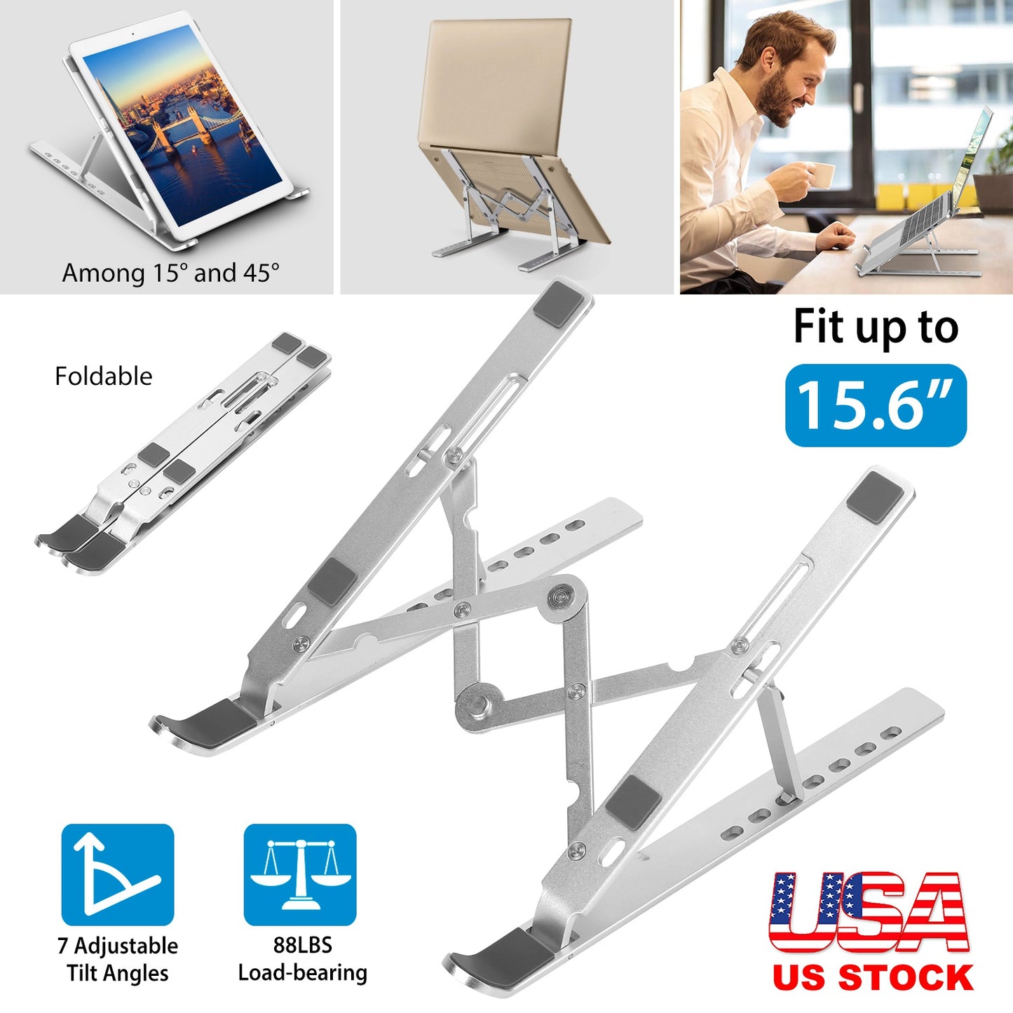 Adjustable Laptop Stand - Foldable Aluminum Riser for Desks