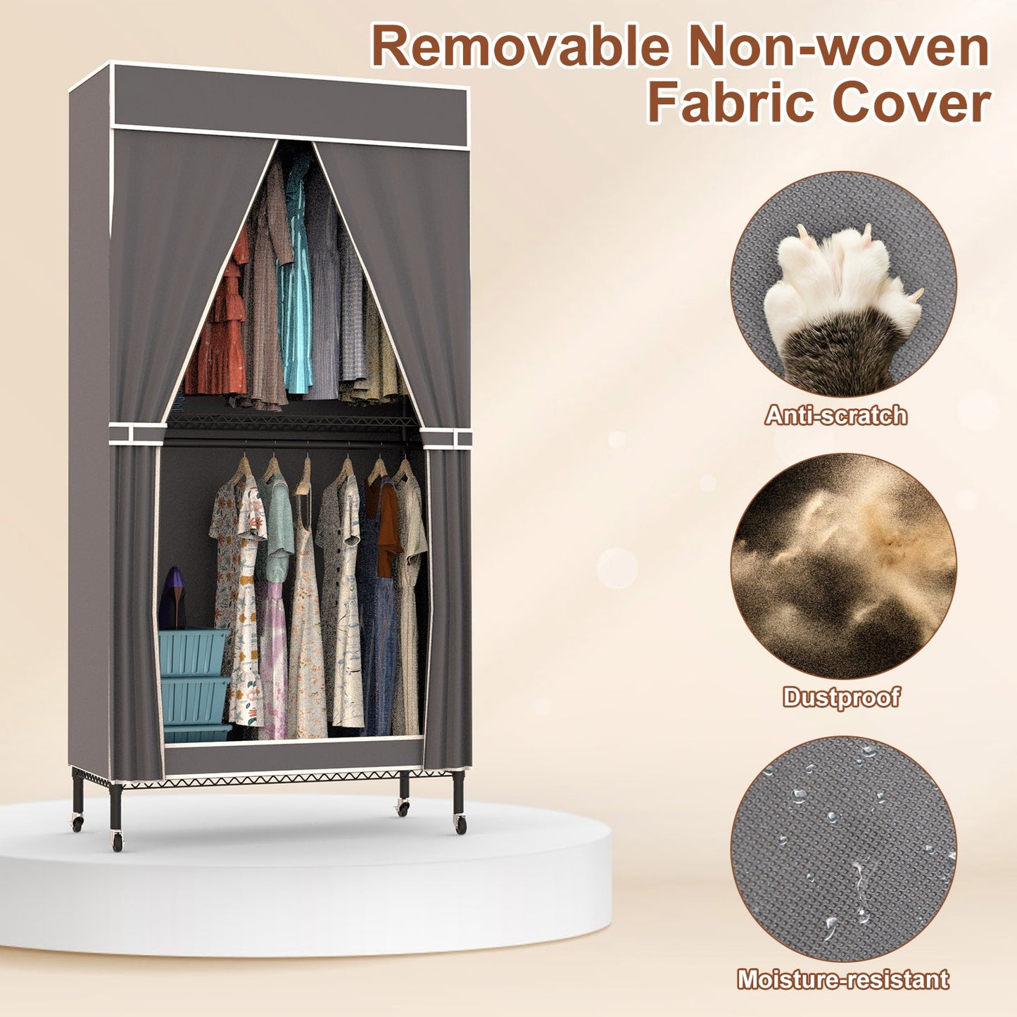 2-Tier Portable Clothing Rack with Cover and Wheels