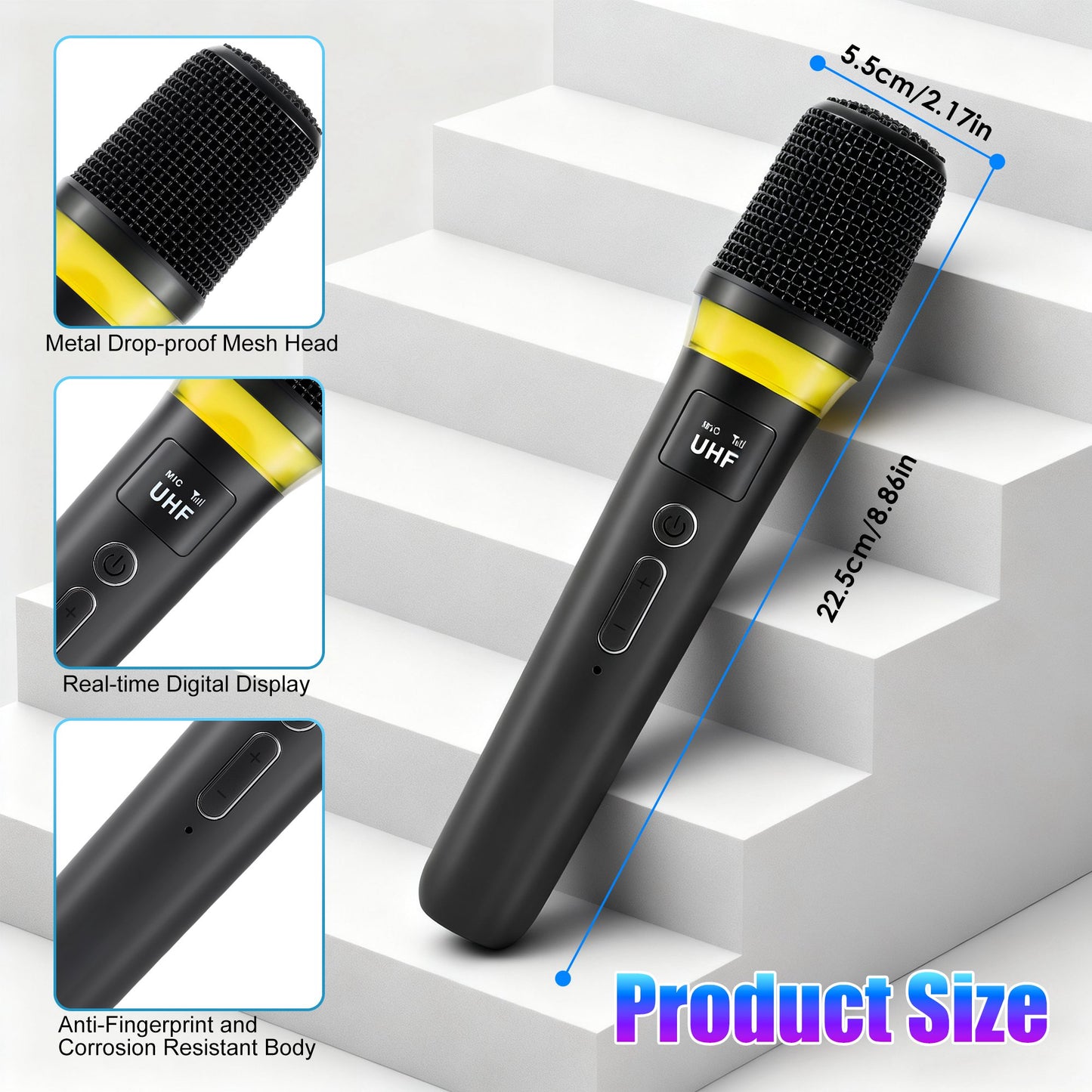 Wireless Microphone System with 164FT Range & RGB Lights