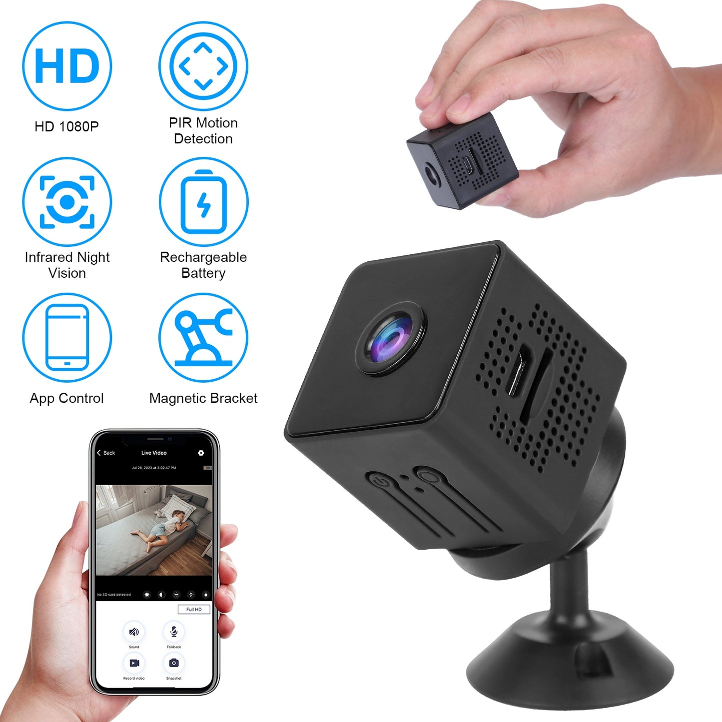 1080P WiFi Mini Security Camera with Night Vision & Motion Detection