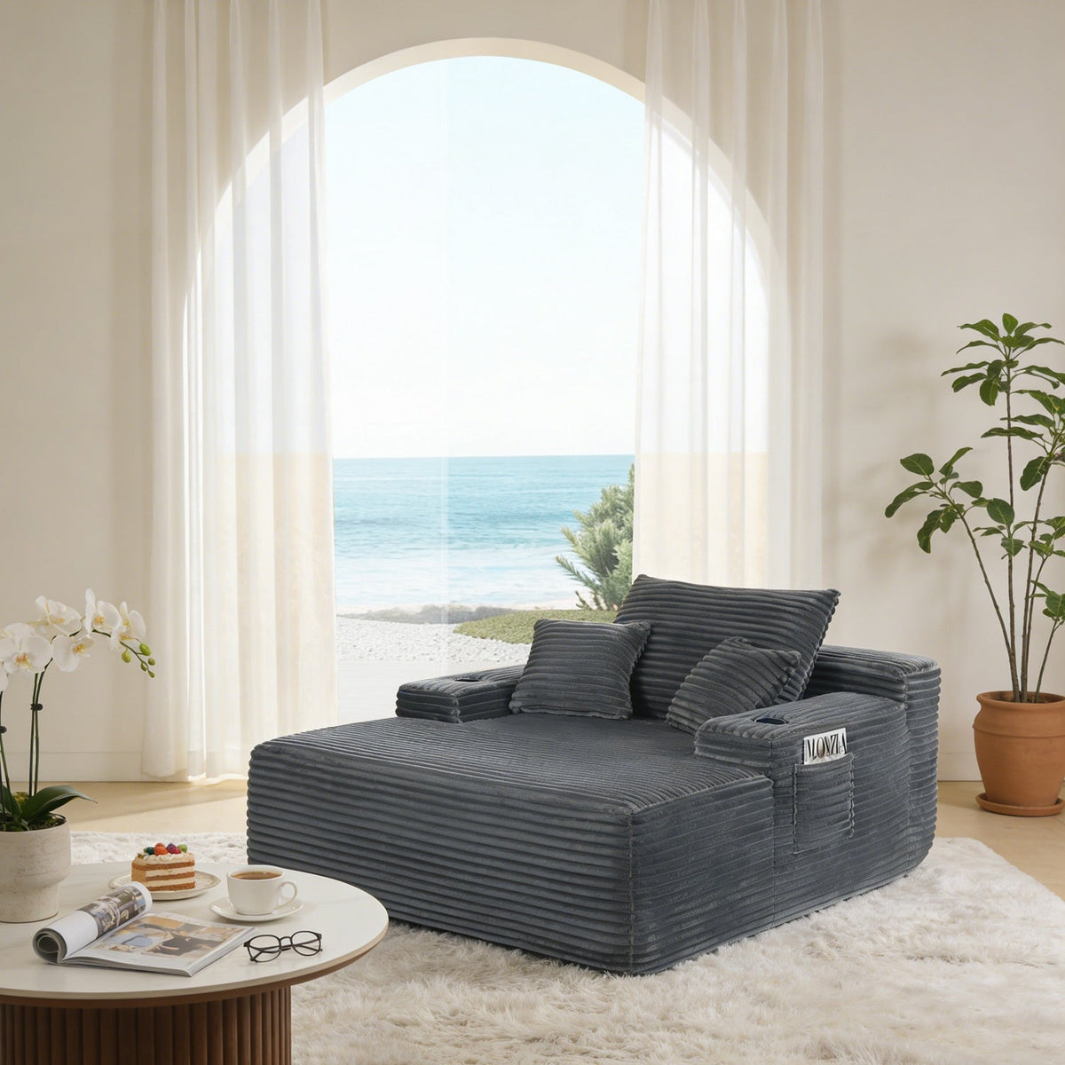 Convertible Chaise Lounge Sleeper Sofa with Cup Holders & Pillows