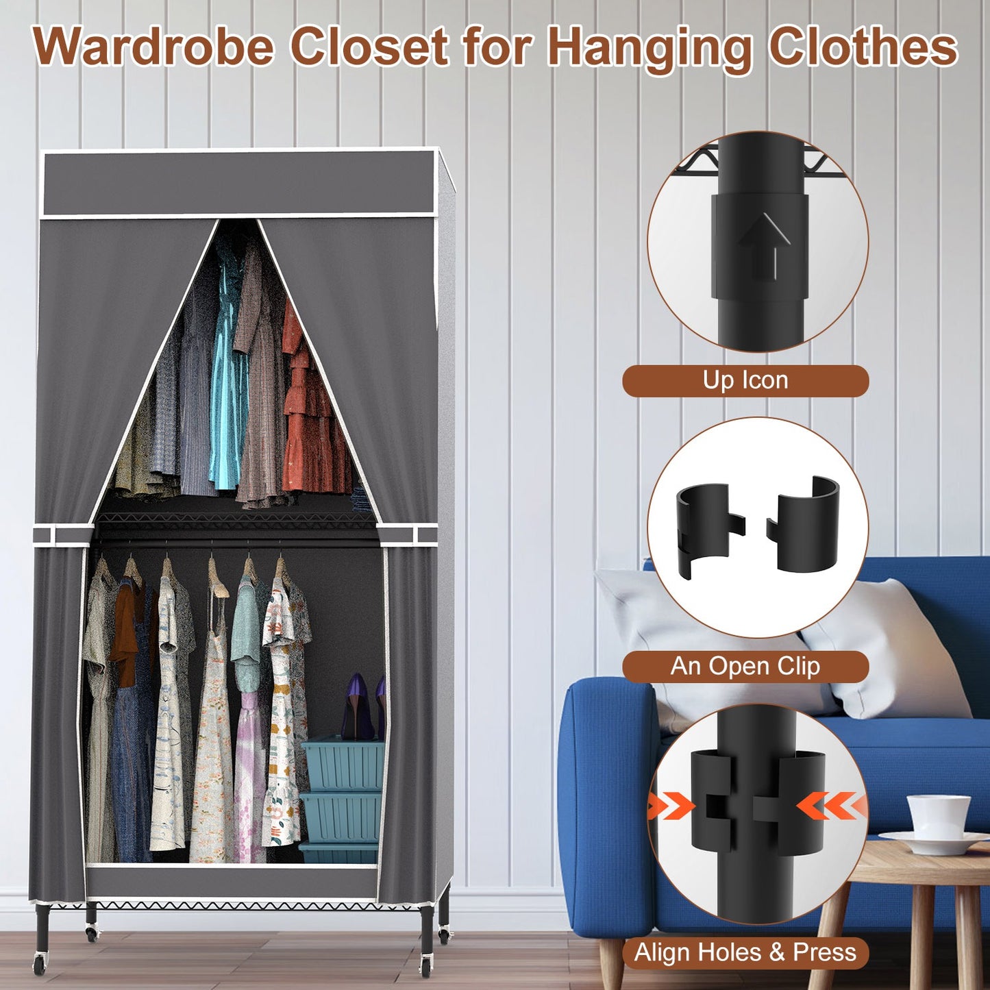 2-Tier Portable Clothing Rack with Cover and Wheels