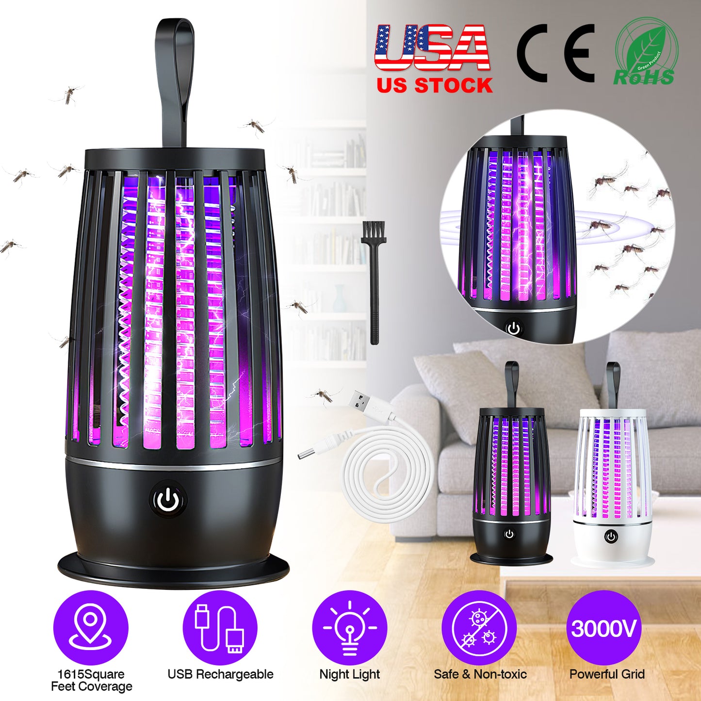 Rechargeable Bug Zapper with UV Light & Night Light