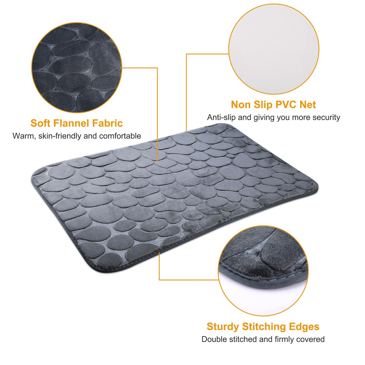Bathroom Rug Set 2-Piece Non-Slip Flannel Pebble Pattern