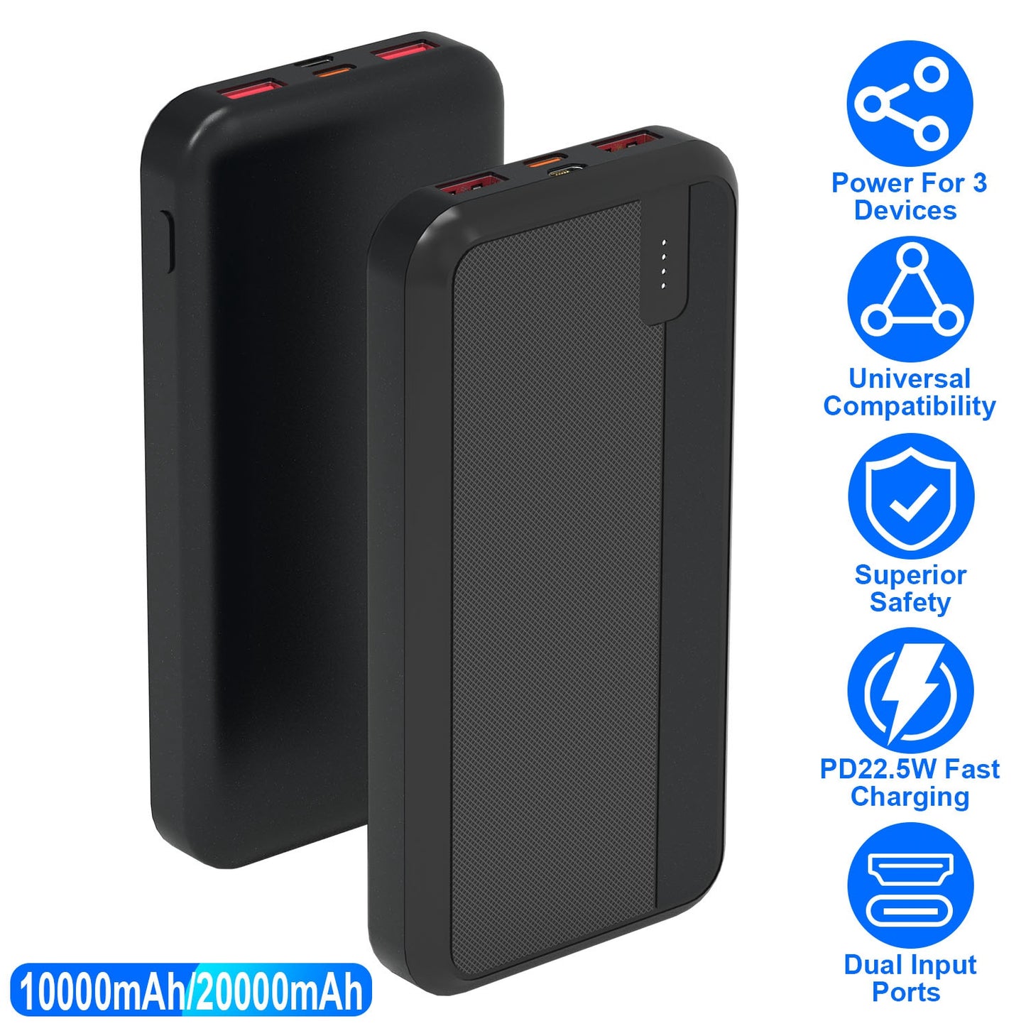 10000mAh Fast Charging Power Bank with PD 22.5W USB-C Cable