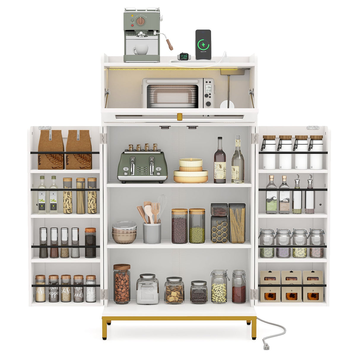 Kitchen Pantry Cabinet Freestanding Food Storage Cupboard-White