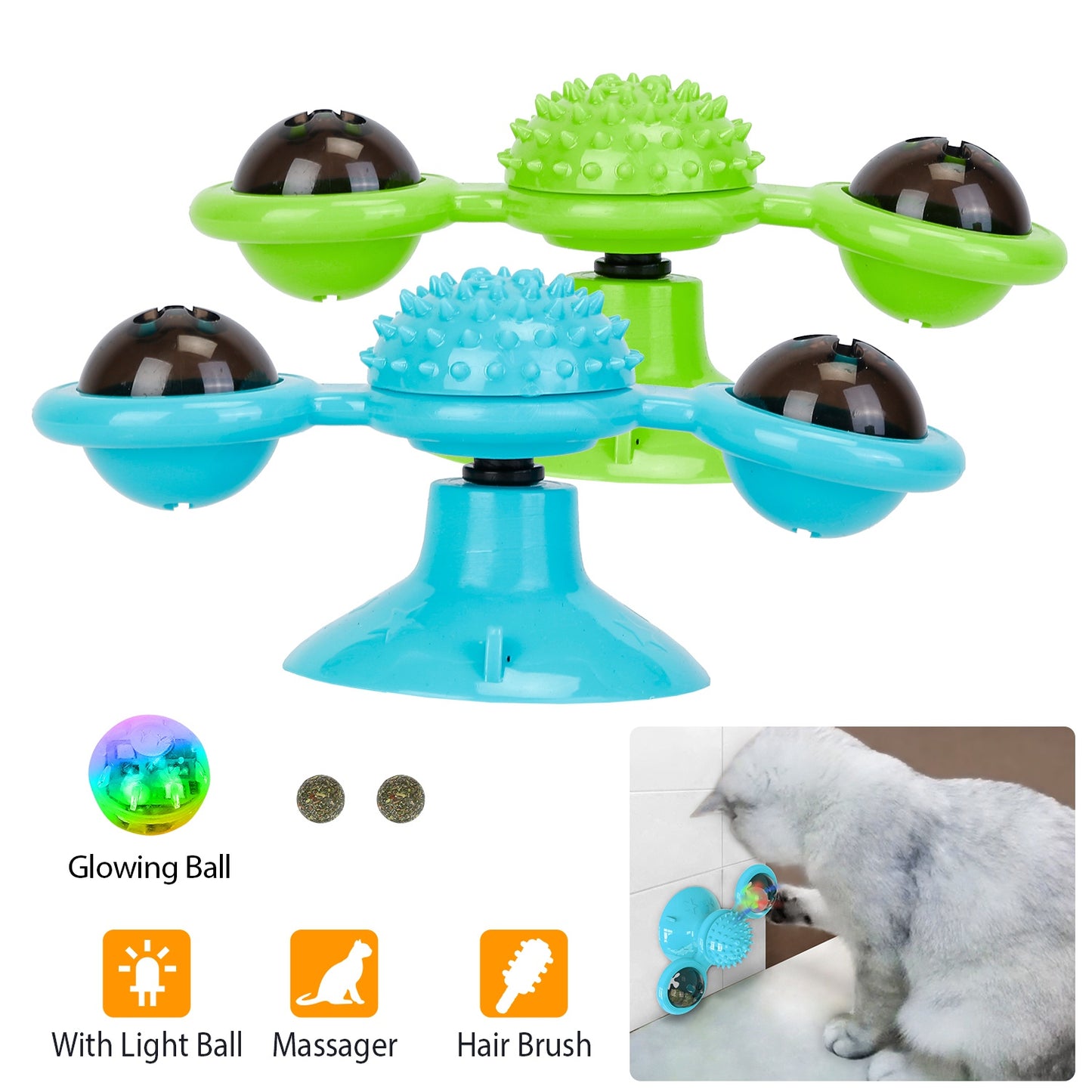 Windmill Cat Toy with Catnip Ball and LED Light
