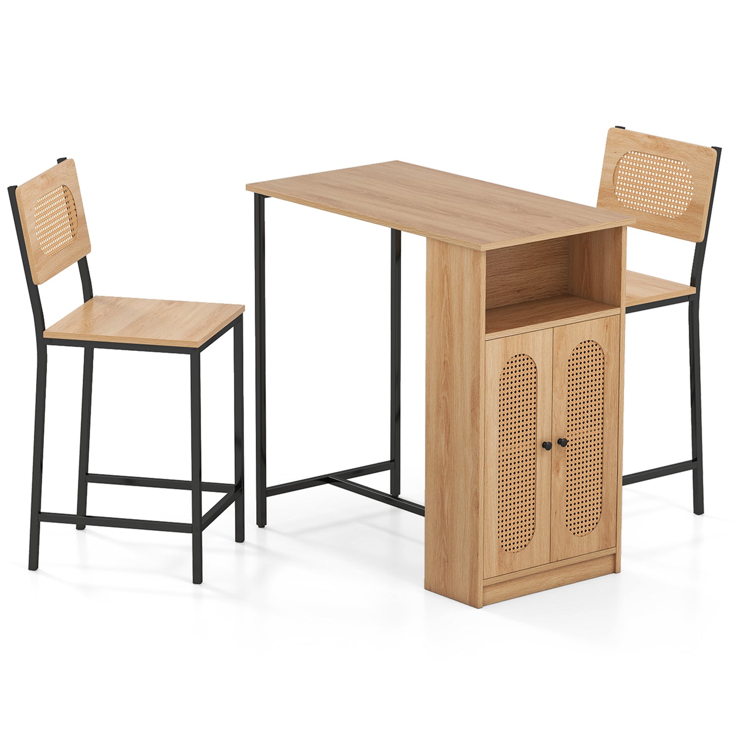 3-Piece Bar Table and Chairs Set with Storage Shelves