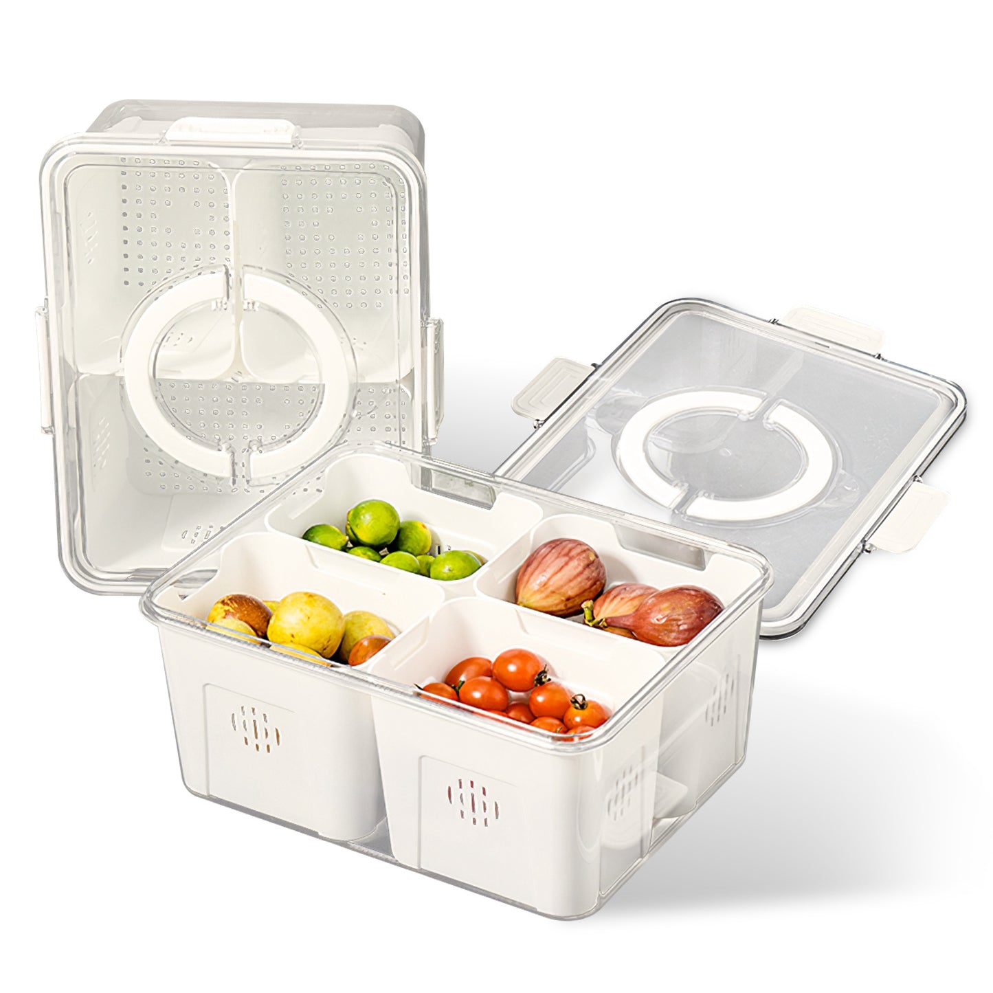 Airtight Fruit Storage Containers 4-Compartment with Colanders