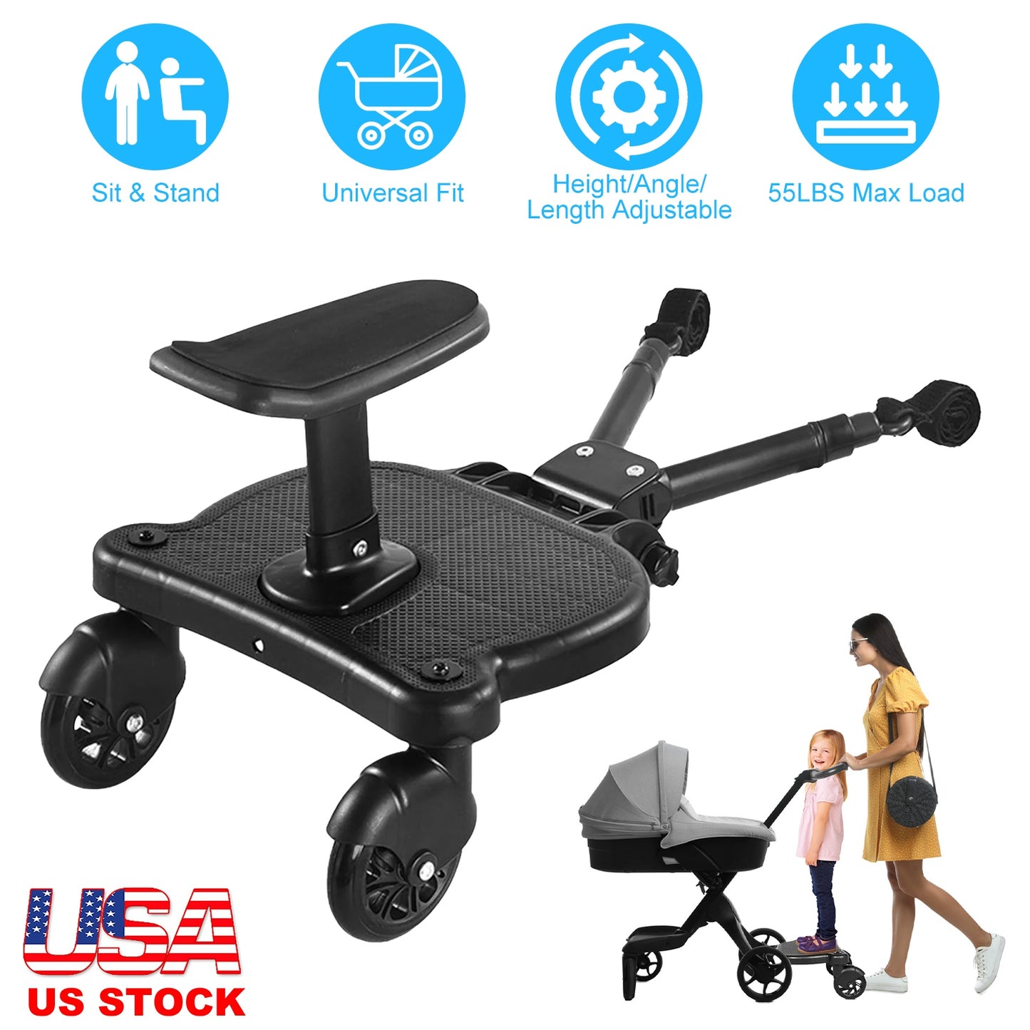 Universal Stroller Board with Detachable Seat for Toddlers