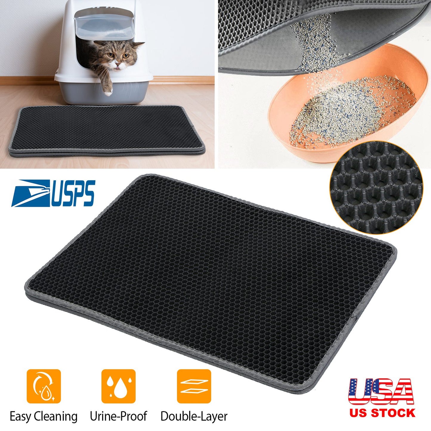 Double Layer Cat Litter Mat with Honeycomb Design
