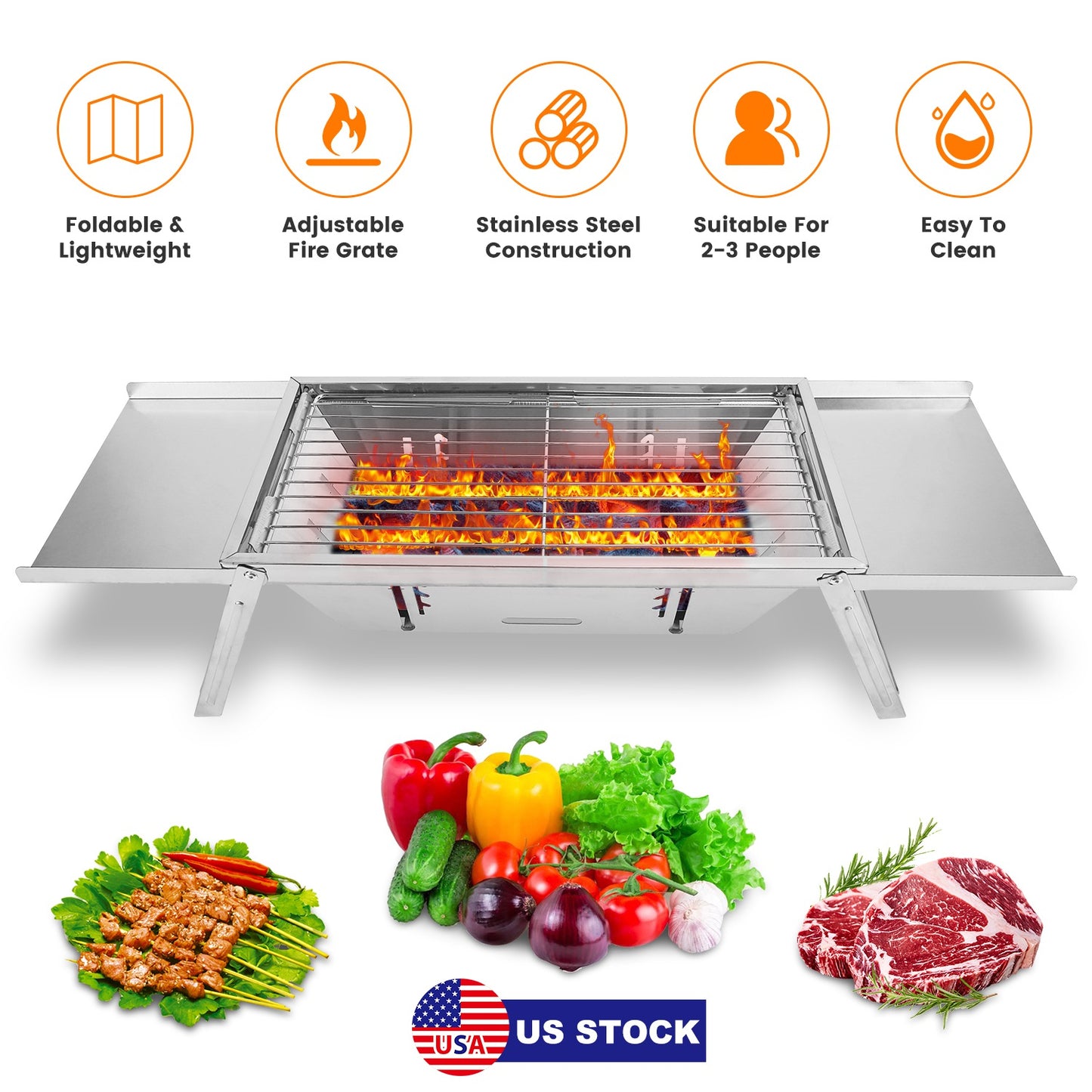 3-in-1 Foldable Charcoal Grill Fire Pit & Slow Cooker Portable