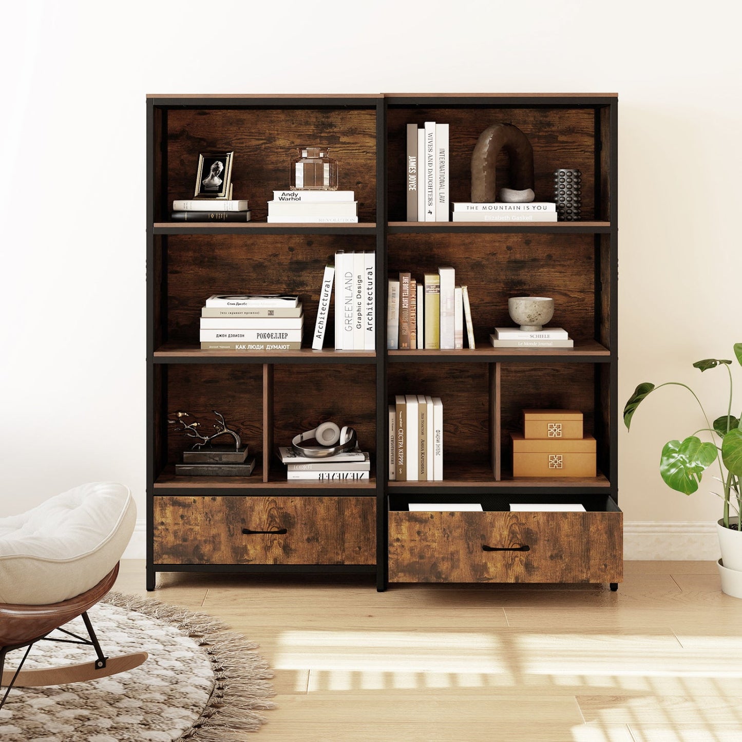 56" Tall Freestanding Bookcase with Drawer 5 Tier