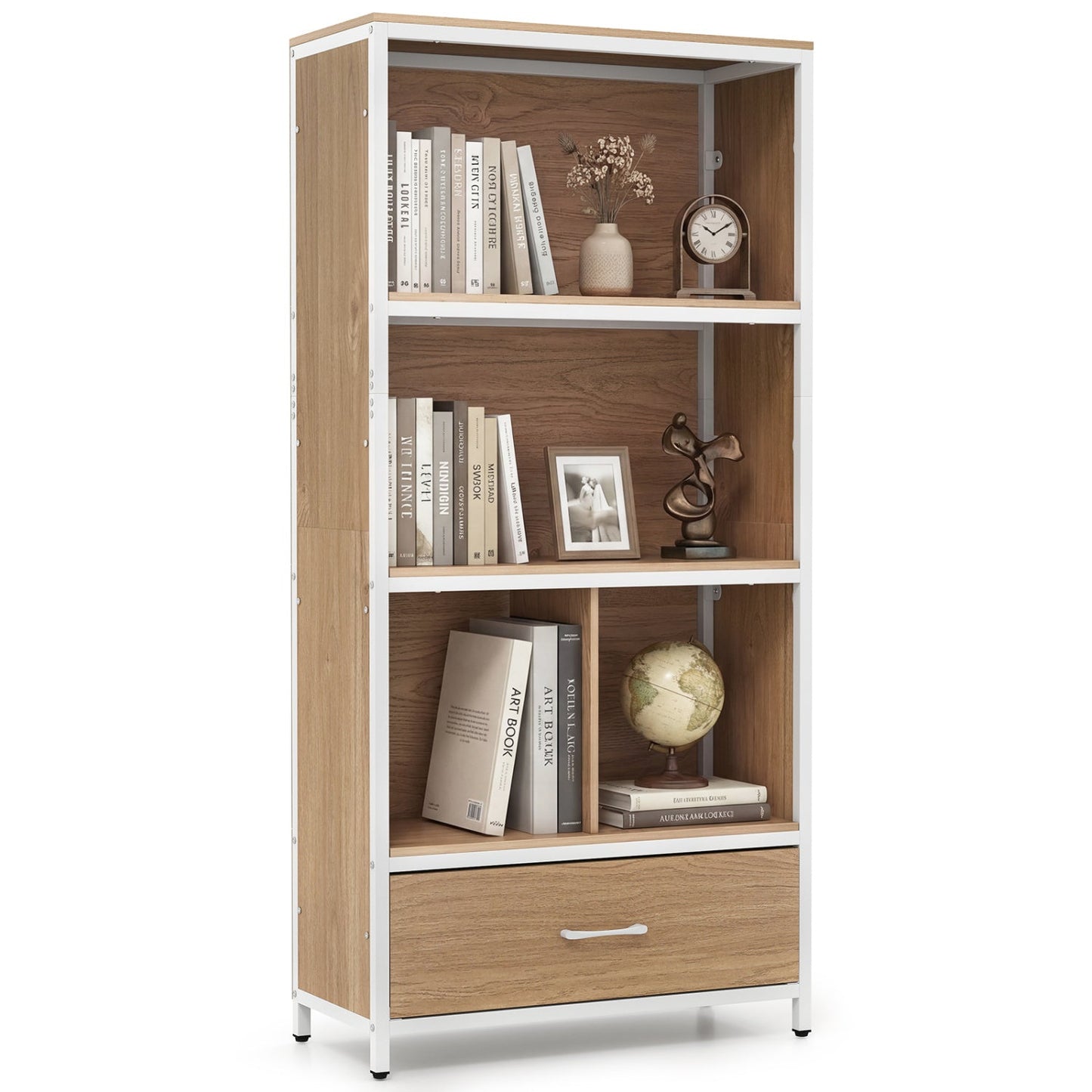 56" Tall Freestanding Bookcase with Drawer 5 Tier