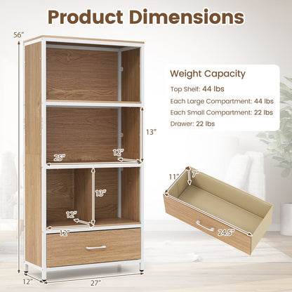 56" Tall Freestanding Bookcase with Drawer 5 Tier