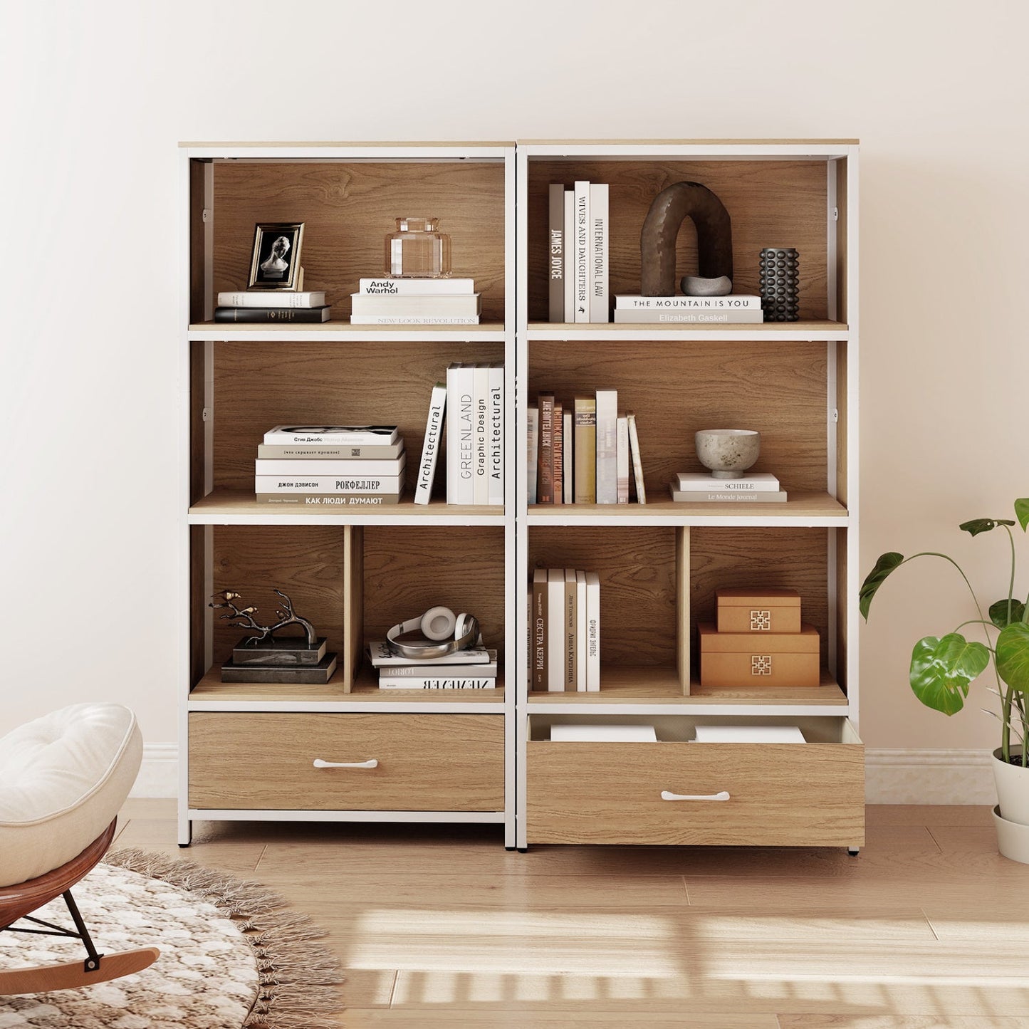 56" Tall Freestanding Bookcase with Drawer 5 Tier