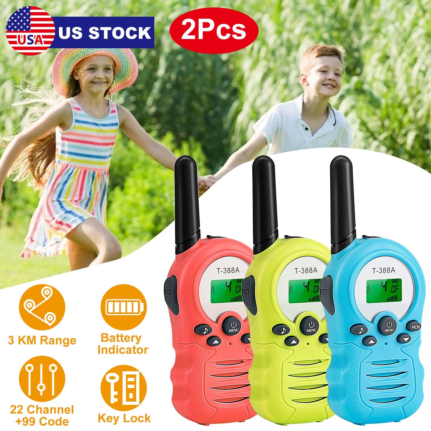 Kids Walkie Talkies 22 Channels 2-Way Radio with LCD Display