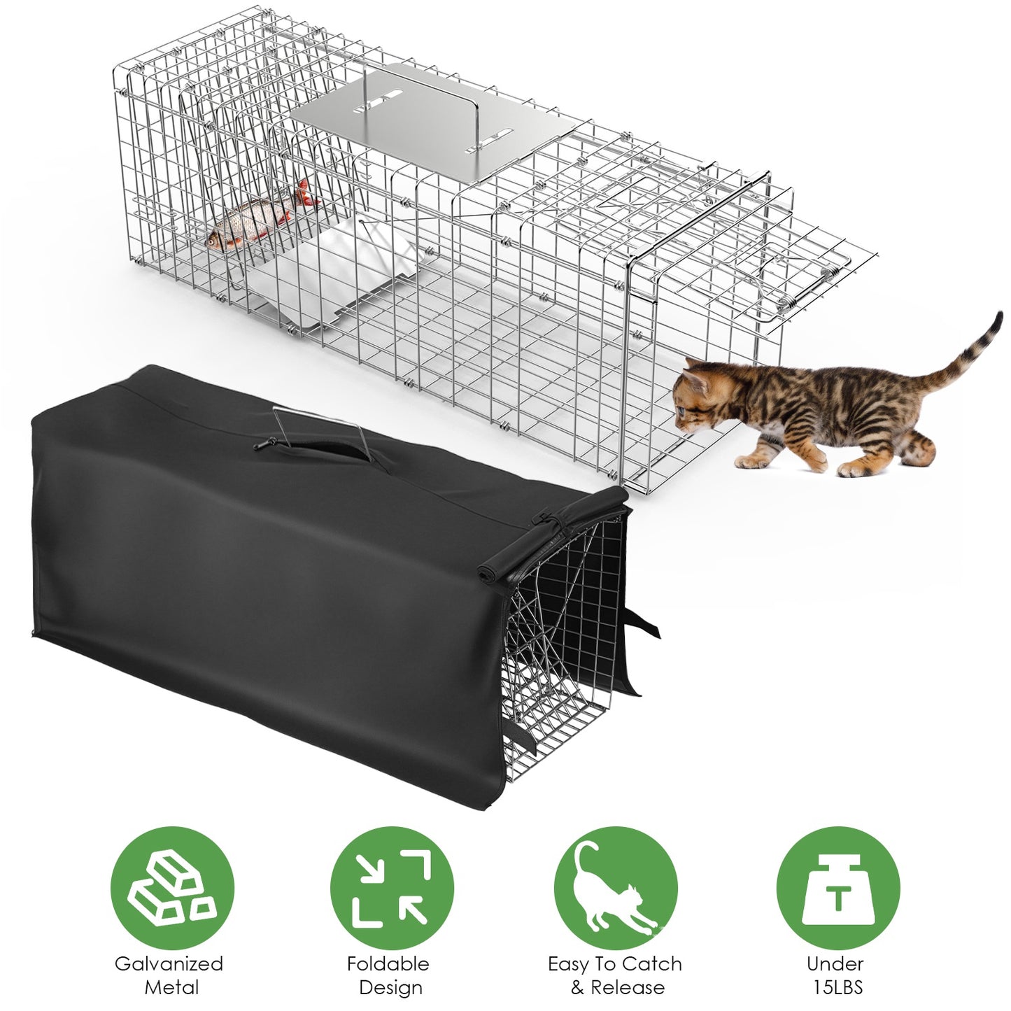 Live Animal Trap Cage 31" Folding with Waterproof Cover