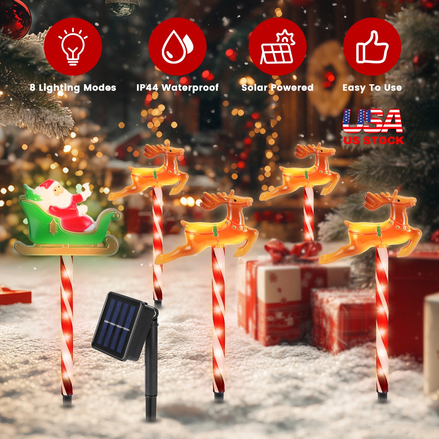 Solar Christmas Pathway Lights 5-Pack with 8 Lighting Modes