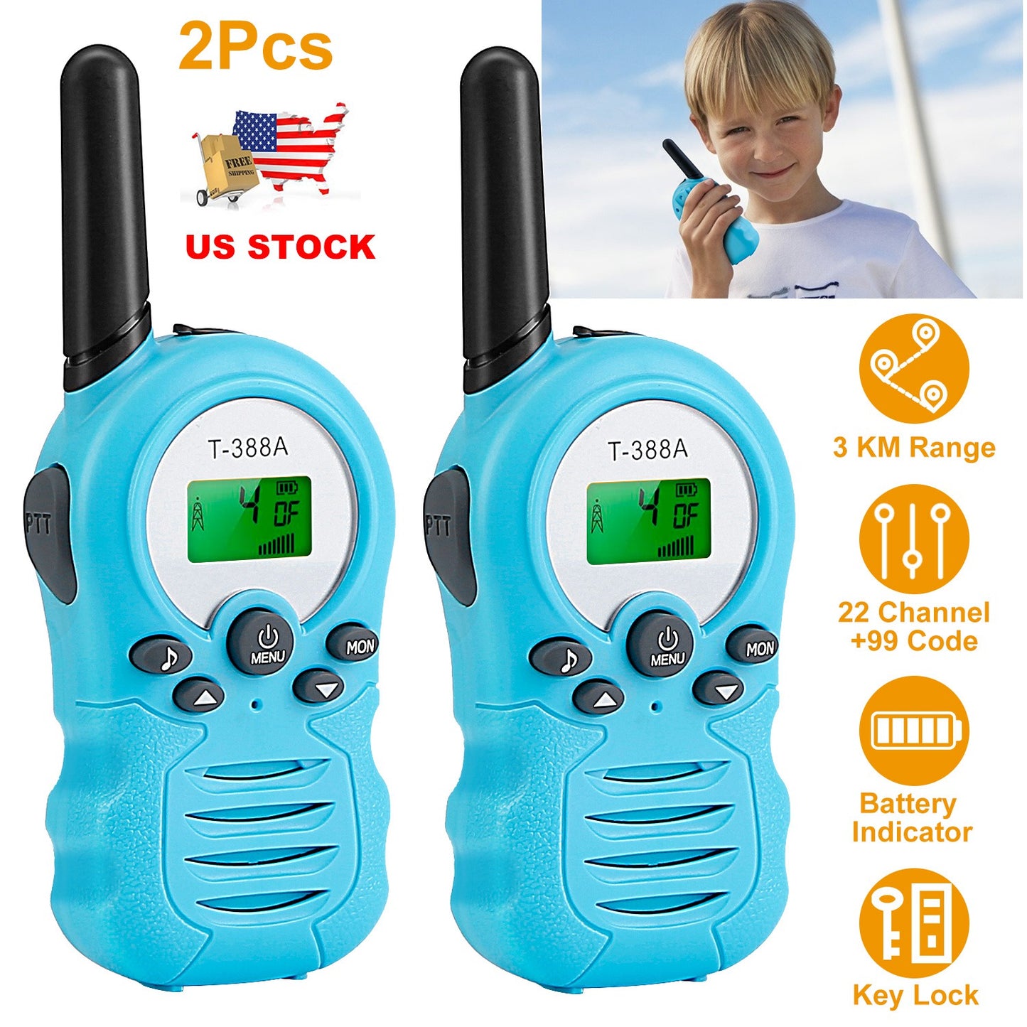 Kids Walkie Talkies 22 Channels 2-Way Radio with LCD Display