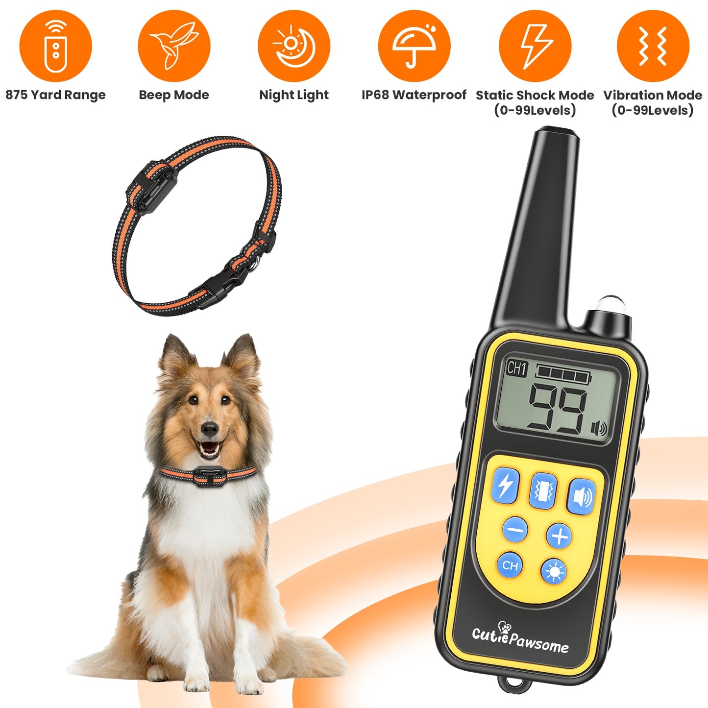 Dog Training Collar Receiver with Adjustable Belt IP67 Waterproof