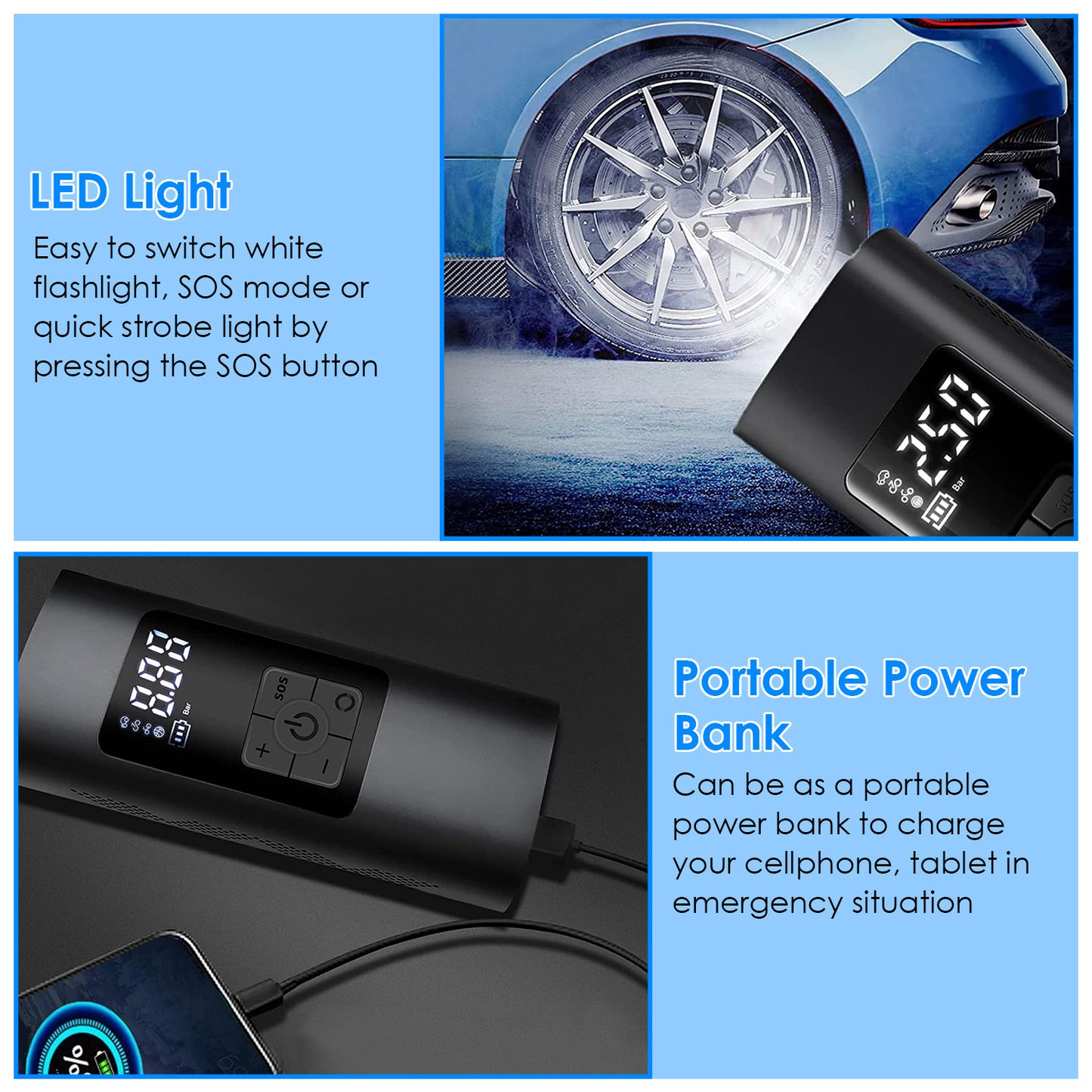 Cordless Tire Inflator 150PSI with 6000mAh Battery