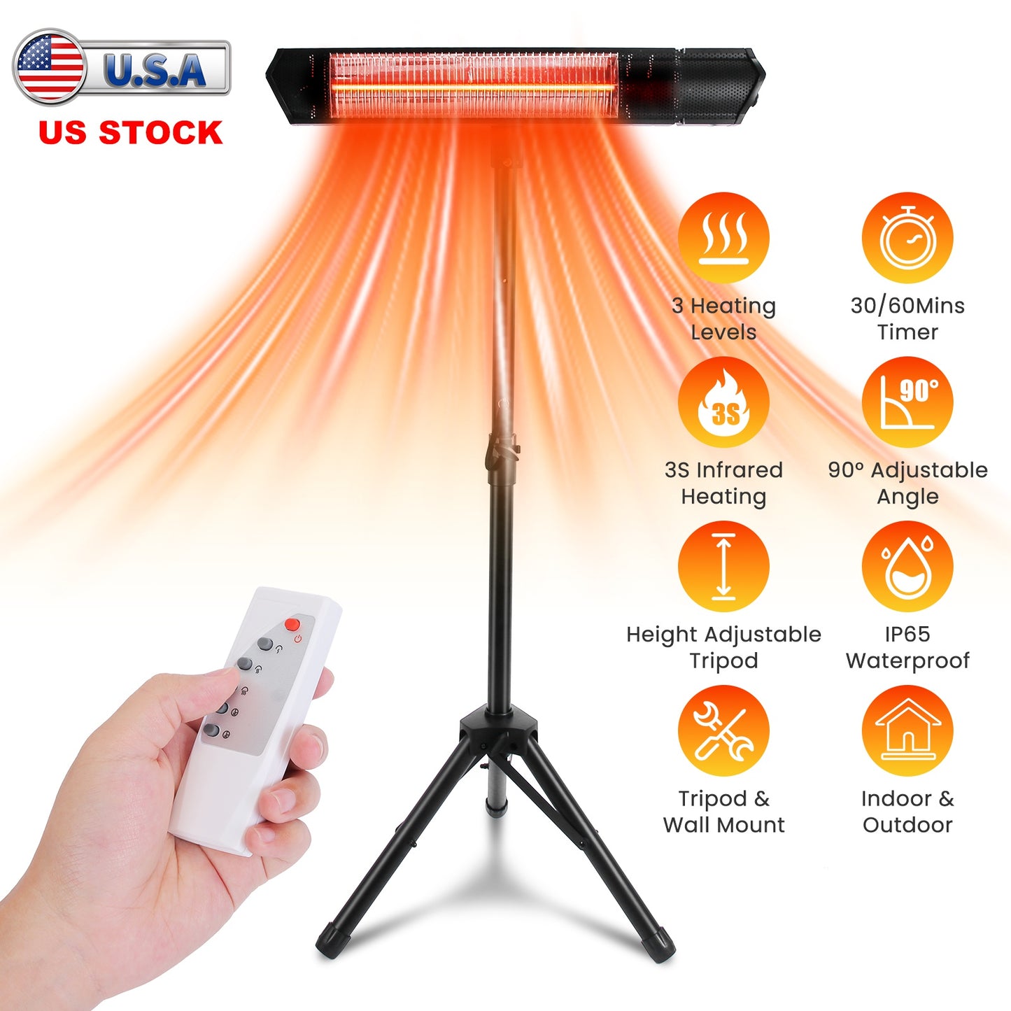 1500W Infrared Patio Heater with Adjustable Tripod Stand