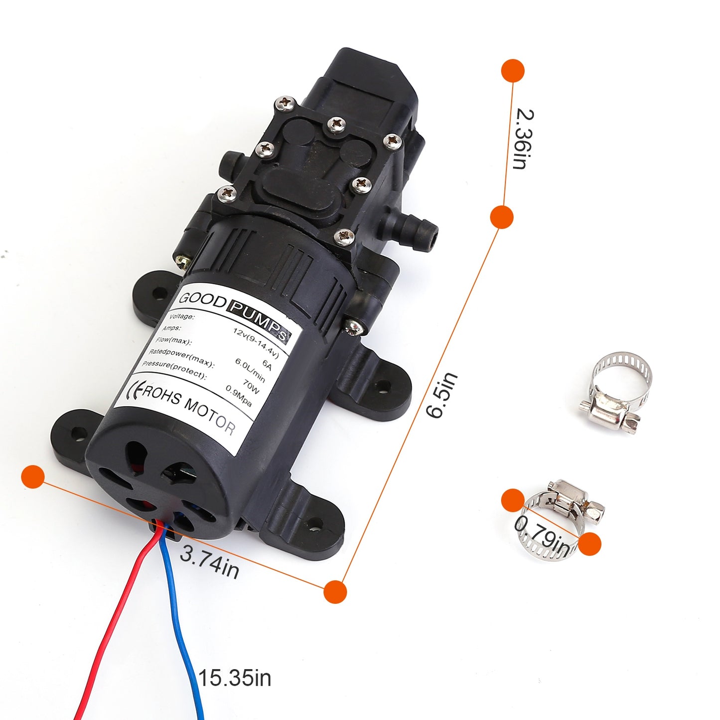 12V Water Pump 130PSI Self-Priming Diaphragm Pump 6L/Min