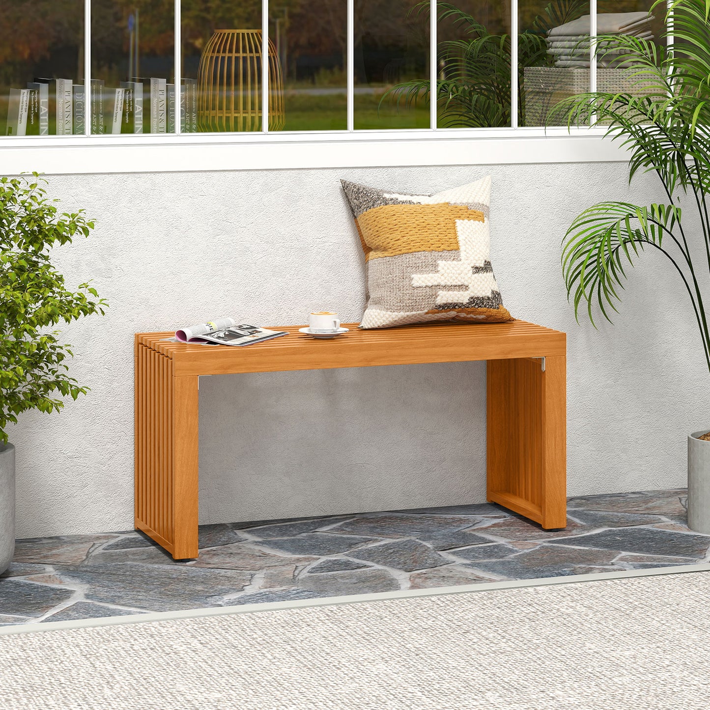 Acacia Wood Patio Bench 36 Inch Outdoor Loveseat