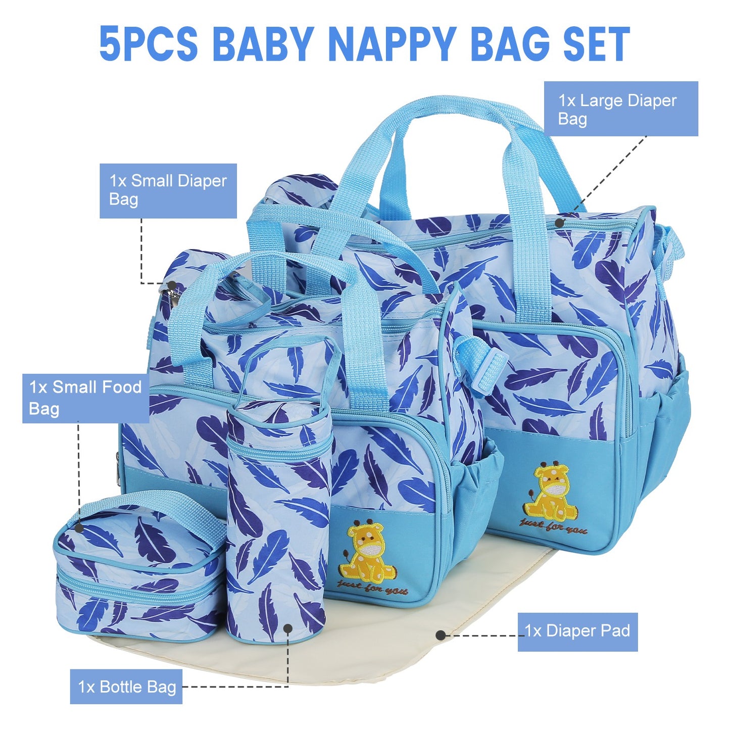 5-Piece Diaper Bag Set with Bottle Bag and Changing Pad