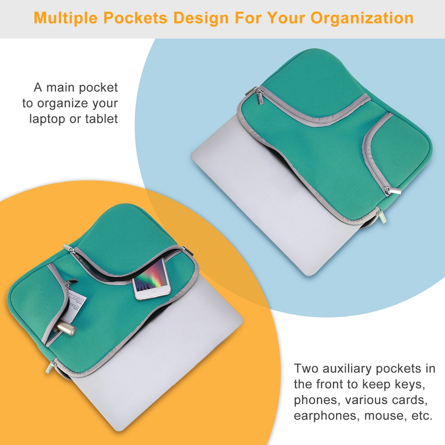 Laptop Sleeve Bag with Front Pockets - Neoprene Protection