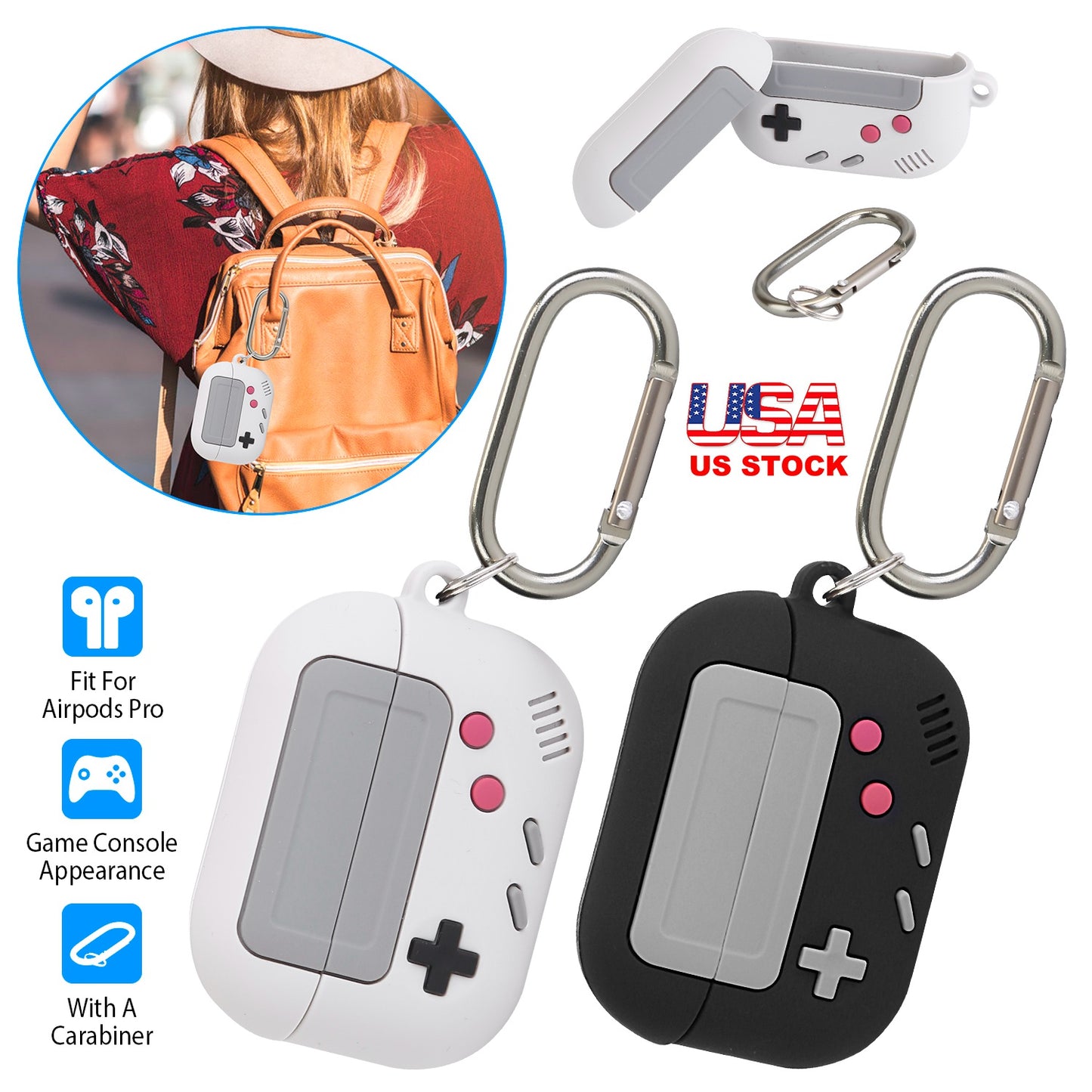 Silicone Case for AirPods Pro with Carabiner Clip