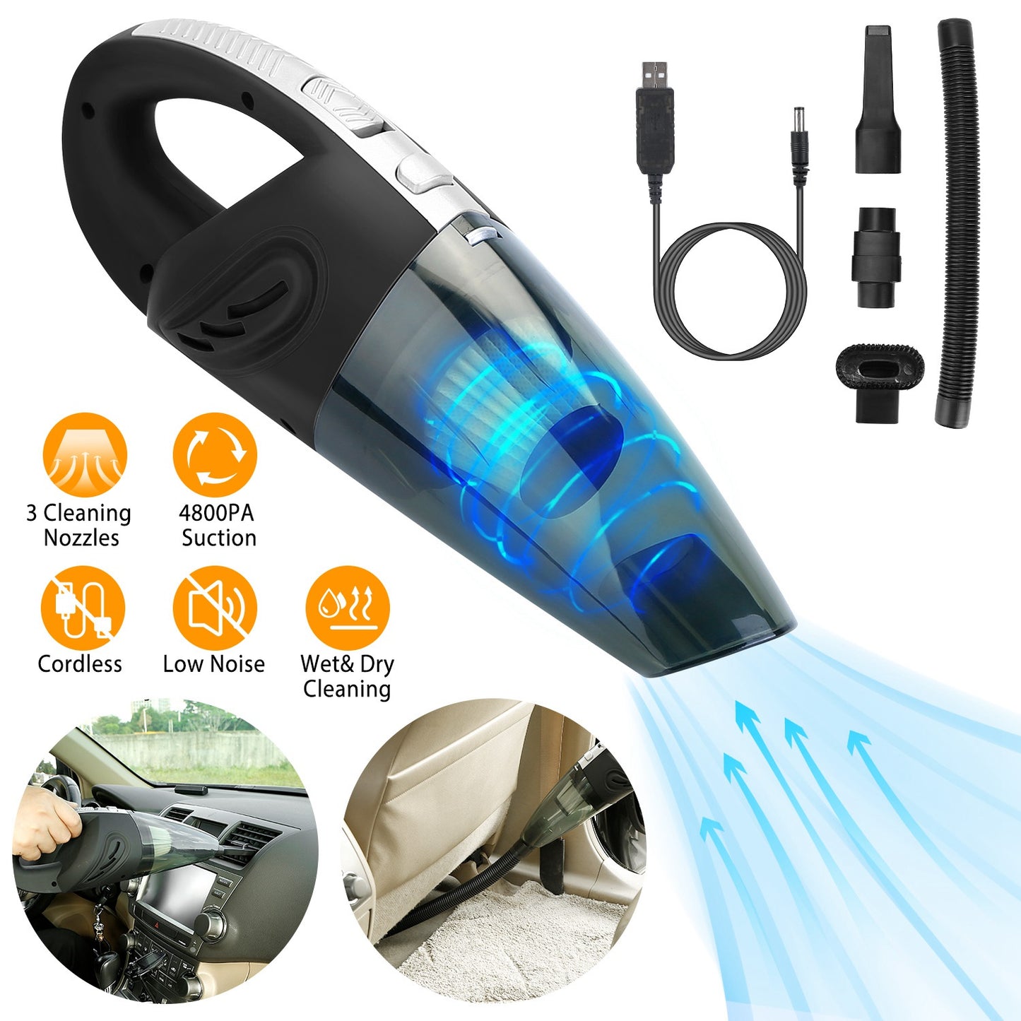 Cordless Handheld Car Vacuum Cleaner with 4800PA Suction