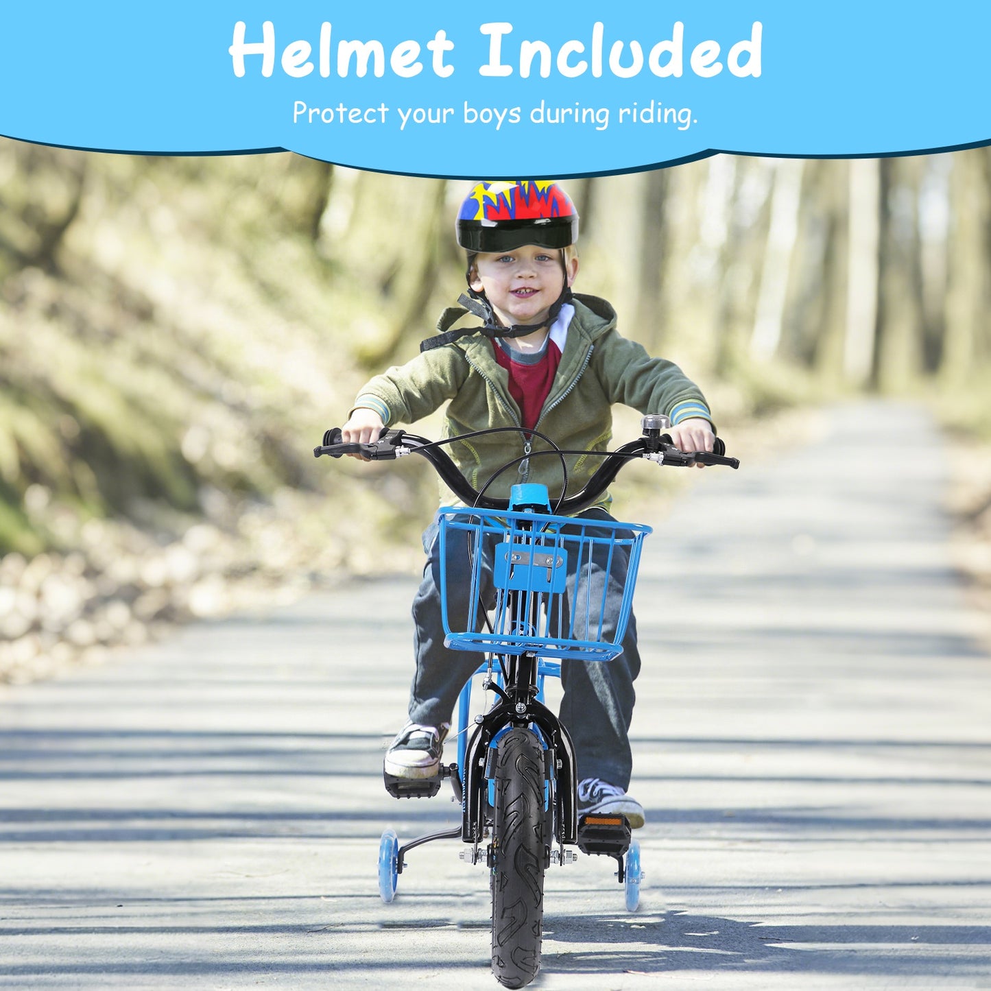 Kids' Bike with Training Wheels, Helmet & Basket Ages 2-4