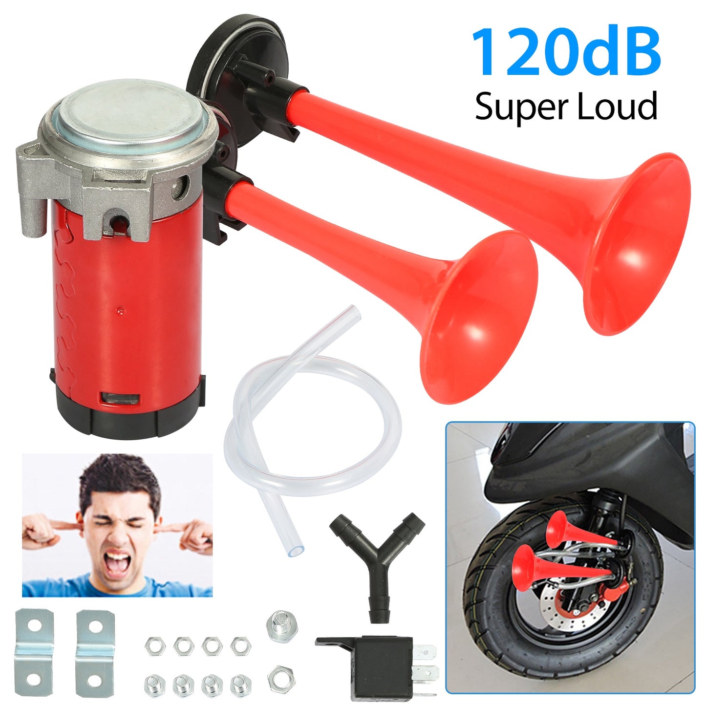 Dual Trumpet Air Horn Kit 12V 120dB with Compressor