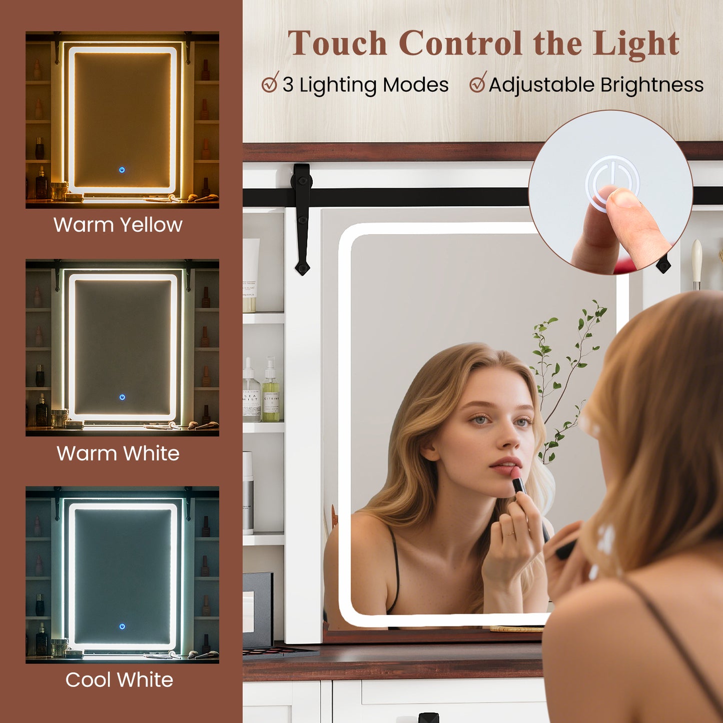 Vanity Desk with Sliding Mirror and 3 Lighting Modes