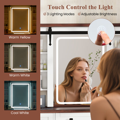 Vanity Desk with Sliding Mirror and 3 Lighting Modes