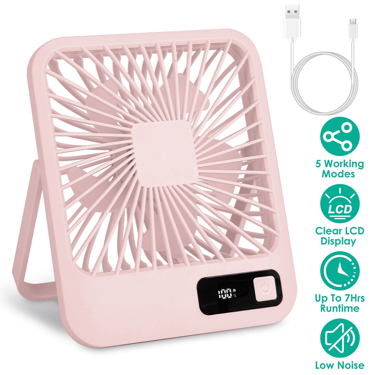 Rechargeable Desktop Fan with LCD Display & 5 Speed Settings