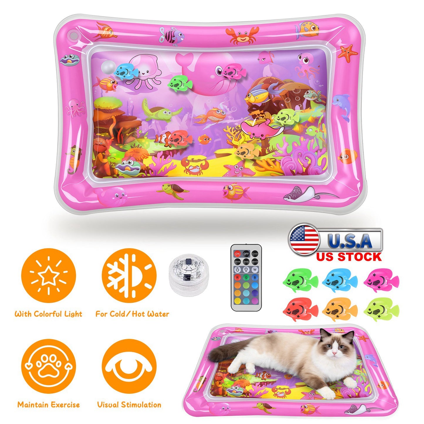 Cat Water Mat with Floating Fish & LED Lights