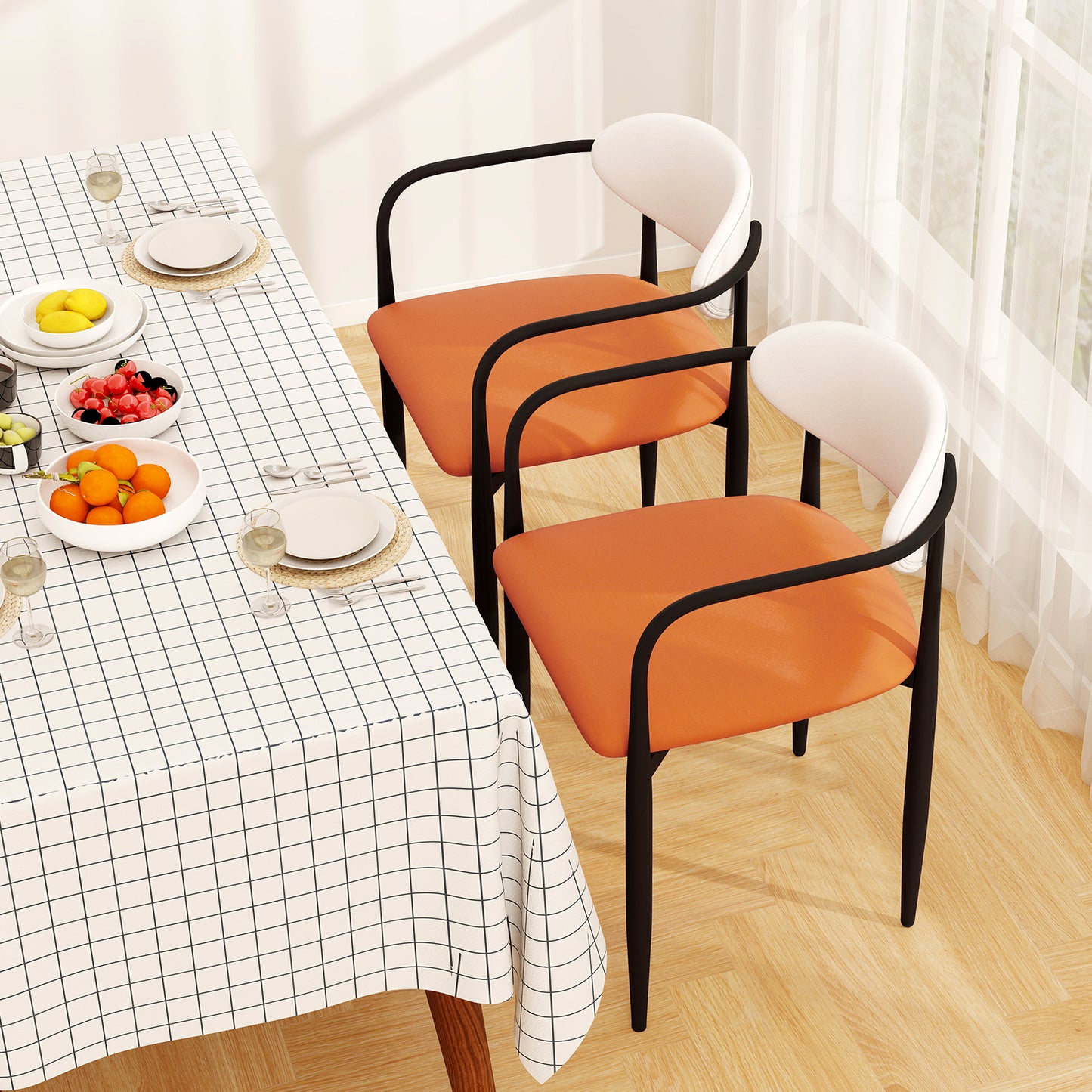 Dining Chairs Set of 2 with Padded Seat and Curved Back