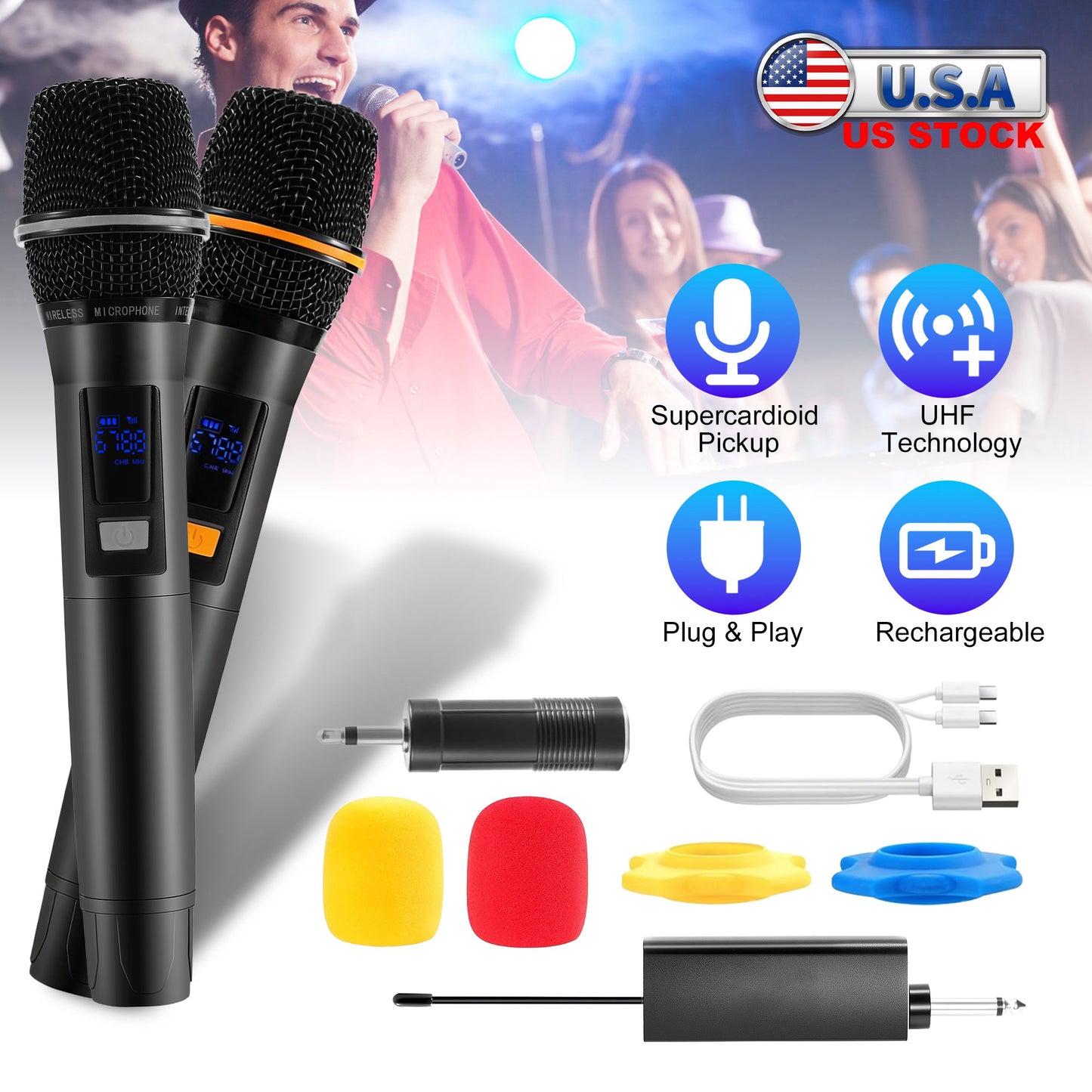 UHF Wireless Microphone System with 262ft Range & Rechargeable Mics