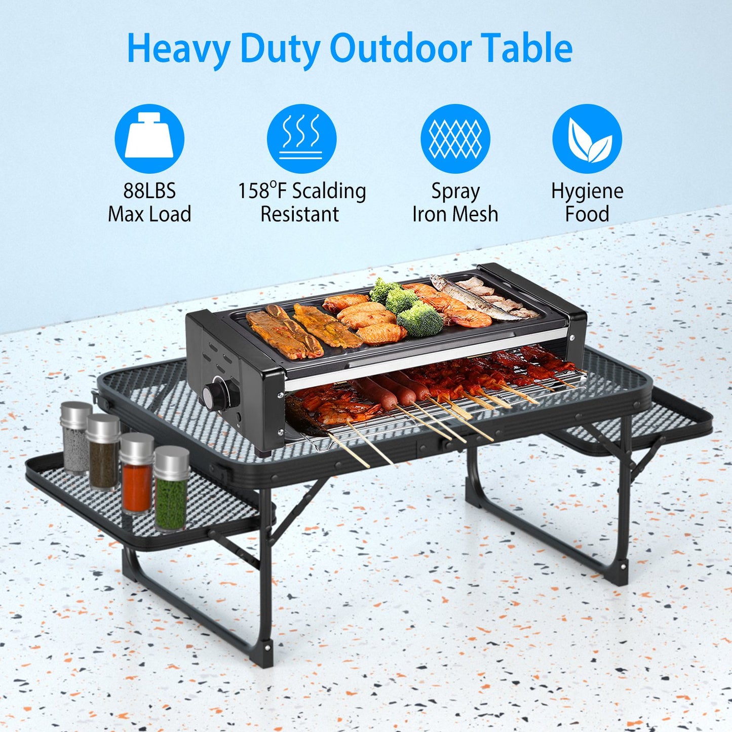 Foldable Camping Table with Dual Side Trays - 88 LBS Capacity
