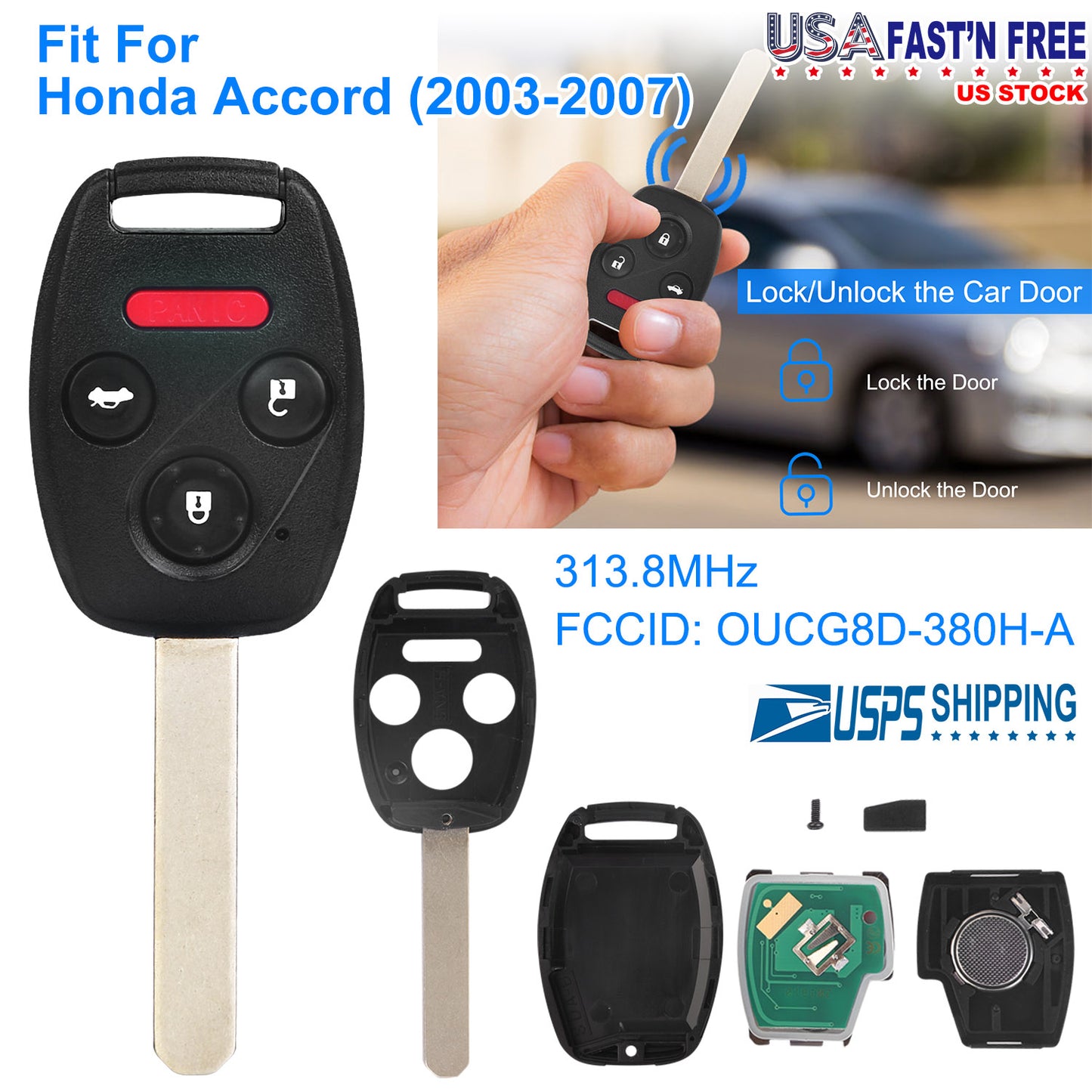 Remote Key Fob for Honda Accord 2003-2007 (3 Button + Panic)